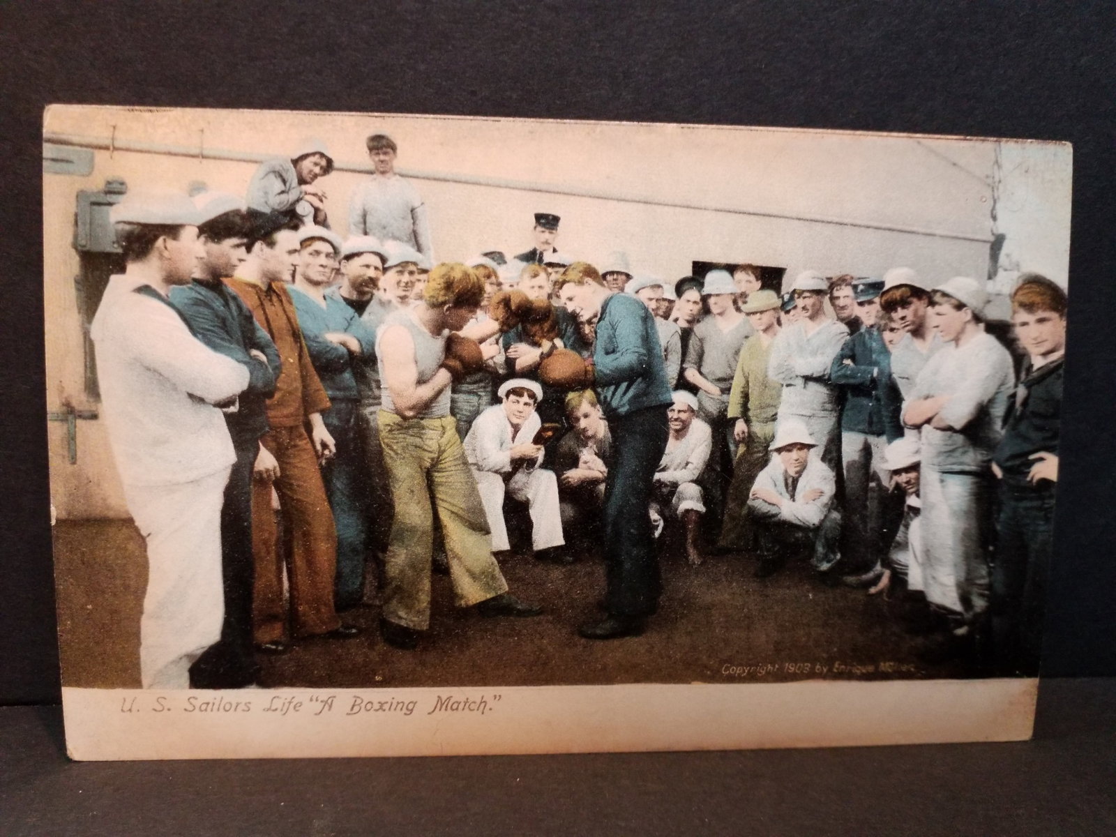 Unusual 1903 US Navy Sailor Boxing Match Enrique Muller Postcard (1 of 2)