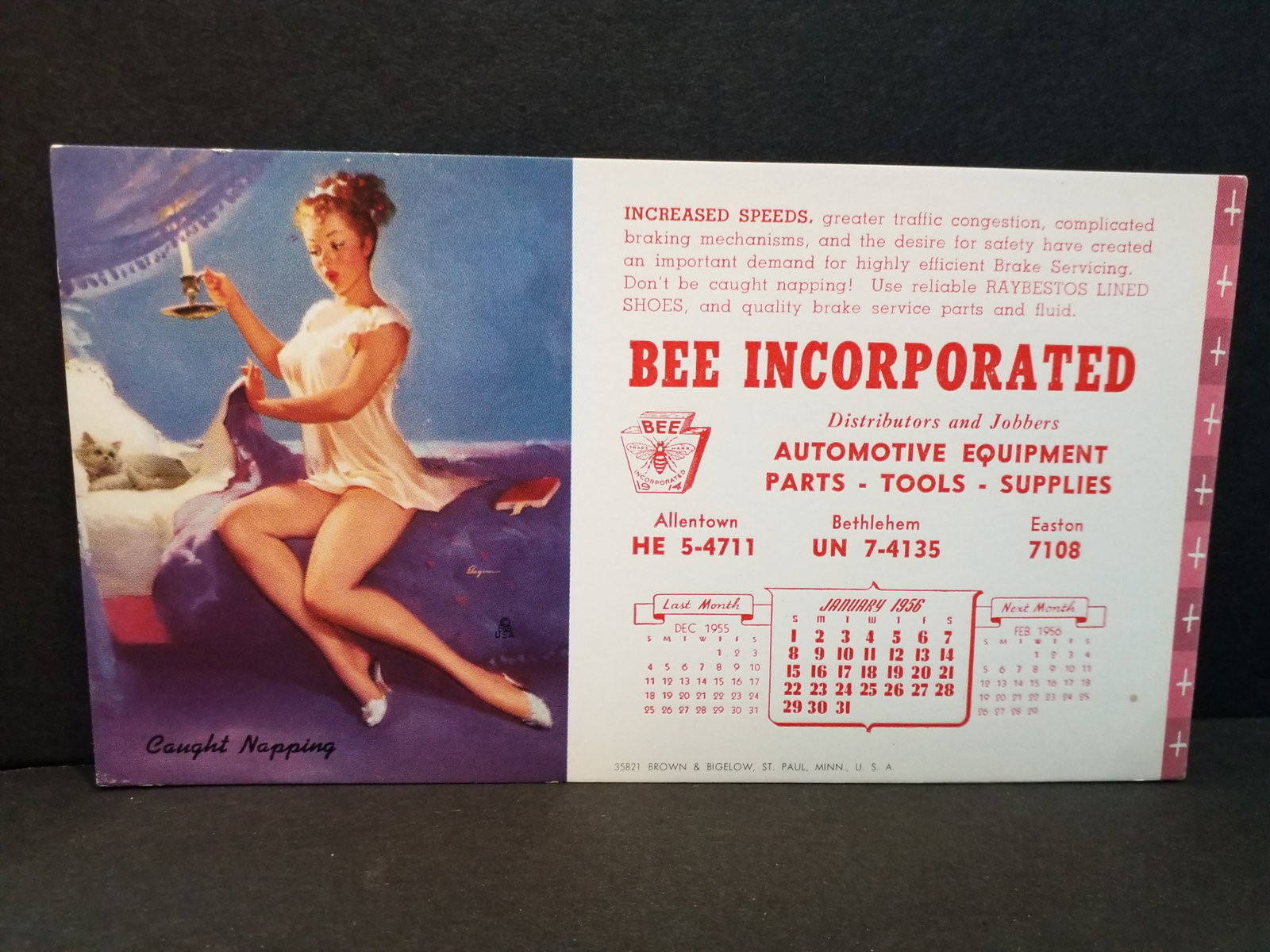 Late 1940s Early 1950s Pin Up Girl Bee incorporated Ad Ink Blotter "Caught Napping" (1 of 2)