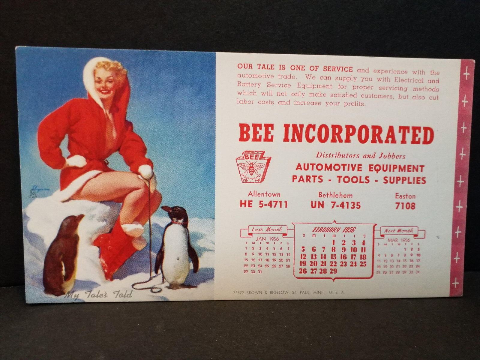 Late 1940s Early 1950s Pin Up Girl Bee incorporated Ad Ink Blotter "My Tales Told": Very Nice ink blotter, created by Brown and Bigelow, Please view pictures.