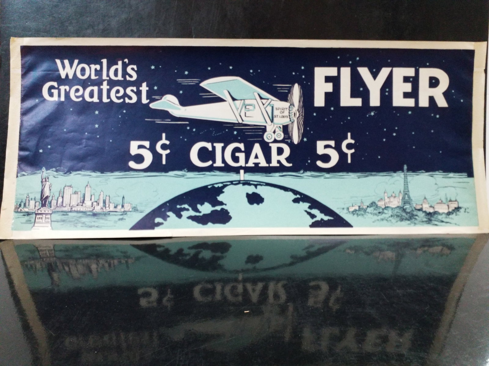 1920s 30s Very large Scarce Spirit of St. Louis World's Greatest Flyer Cigar 5 cent Label (1 of 2)