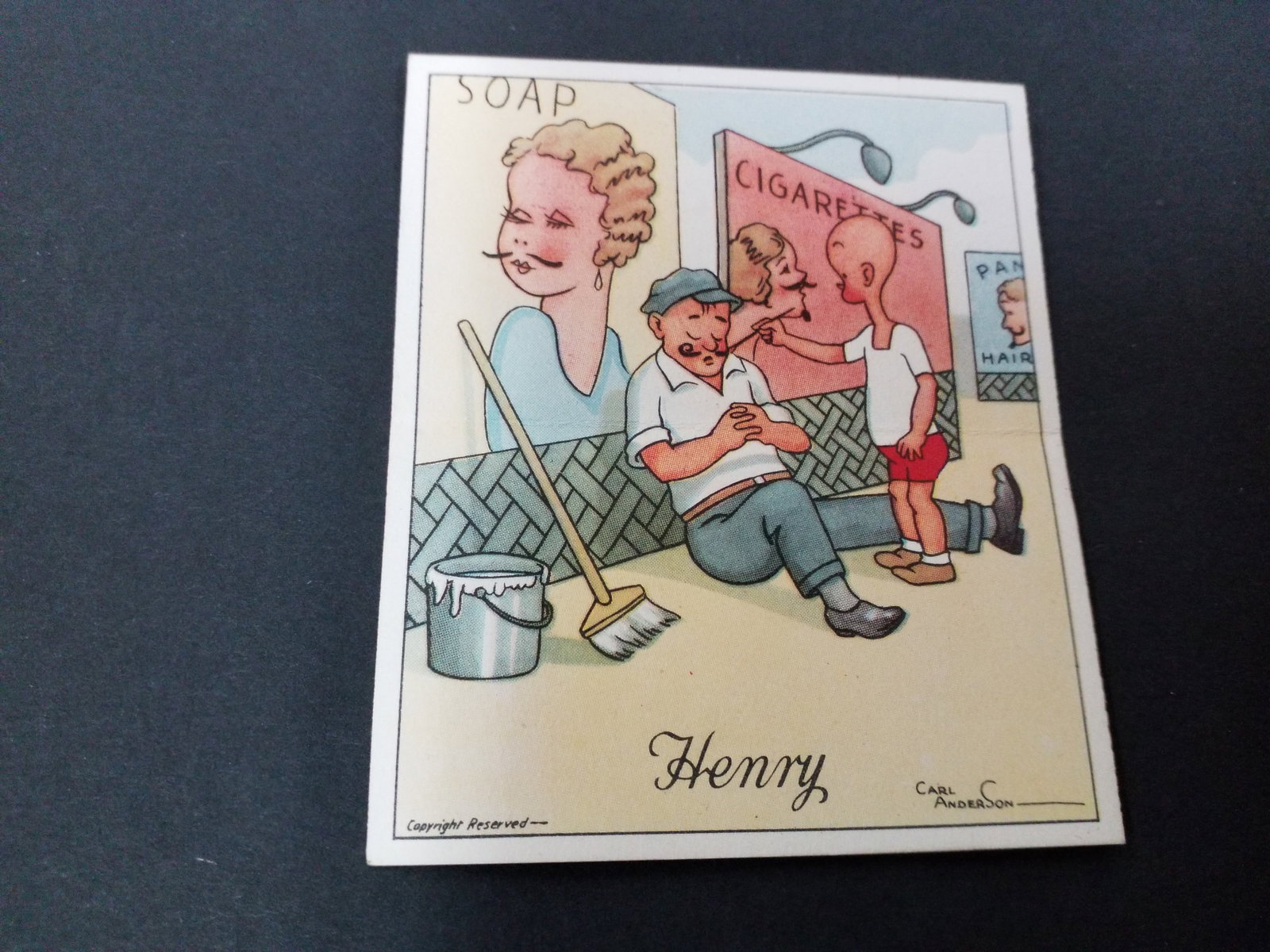 1935 HENRY Comic Tobacco card J. WIX & SONS LTD. Poster Artist (1 of 2)