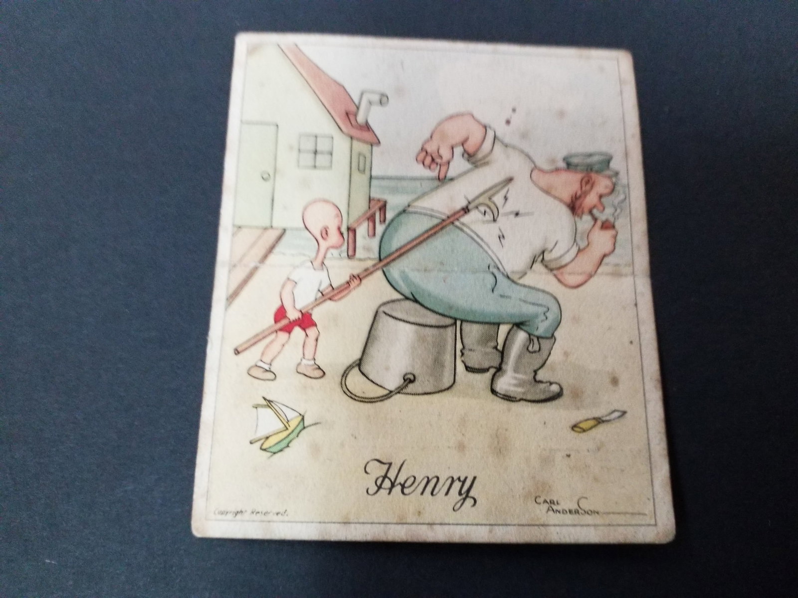1935 Henry Humorous Comic Tobacco Card J Wix & Sons LTD Sailor Gag: Original COMIC strip artwork Henry CARD SIZE 3 1/8 x 2 5/8 INCHES!TOBACCO CARD IS IN ONLY GOOD , creased in middle as the majority of Henry Cards were. These are original cigarette cards most predate 