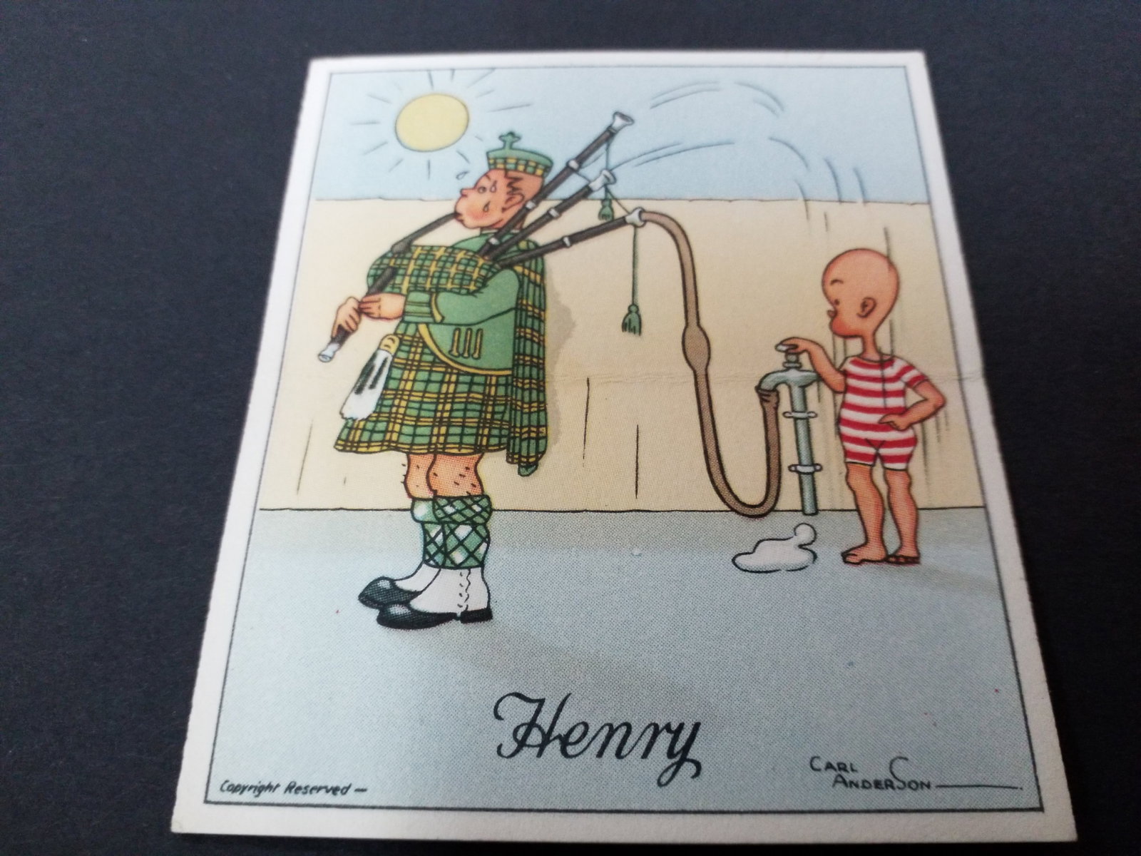 1935 Henry Humorous Comic Tobacco Card J Wix & Sons LTD Bag Pipes gag (1 of 2)