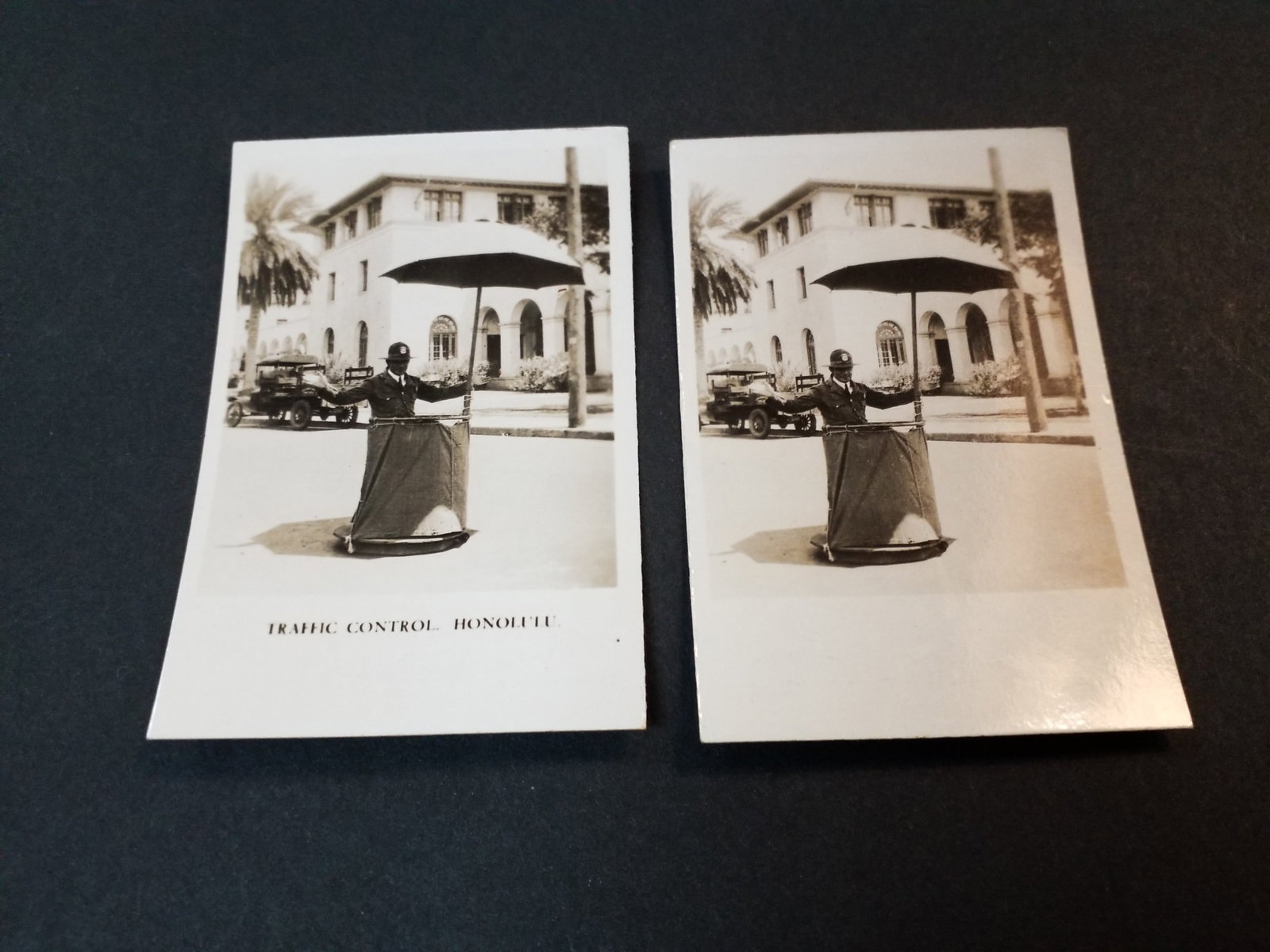 Tobacco cards 1928 Traffic Control Honolulu Real Photo Cavanders Army Club Cigarettes: 2 cards, Original Real Photo large format Peeps into Many Lands Tobacco card(s) In Very Good Condition