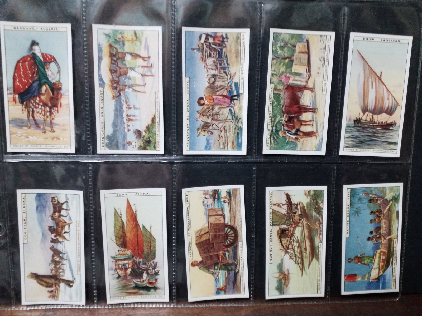 1925 confectionary BOURNVILLE COCOA CADBURY TRANSPORT COMPLETE SET OF 25 cards: Original Complete Sheeted Protected Set. In Very Good condition. Many other tobacco cards sets and collections available.