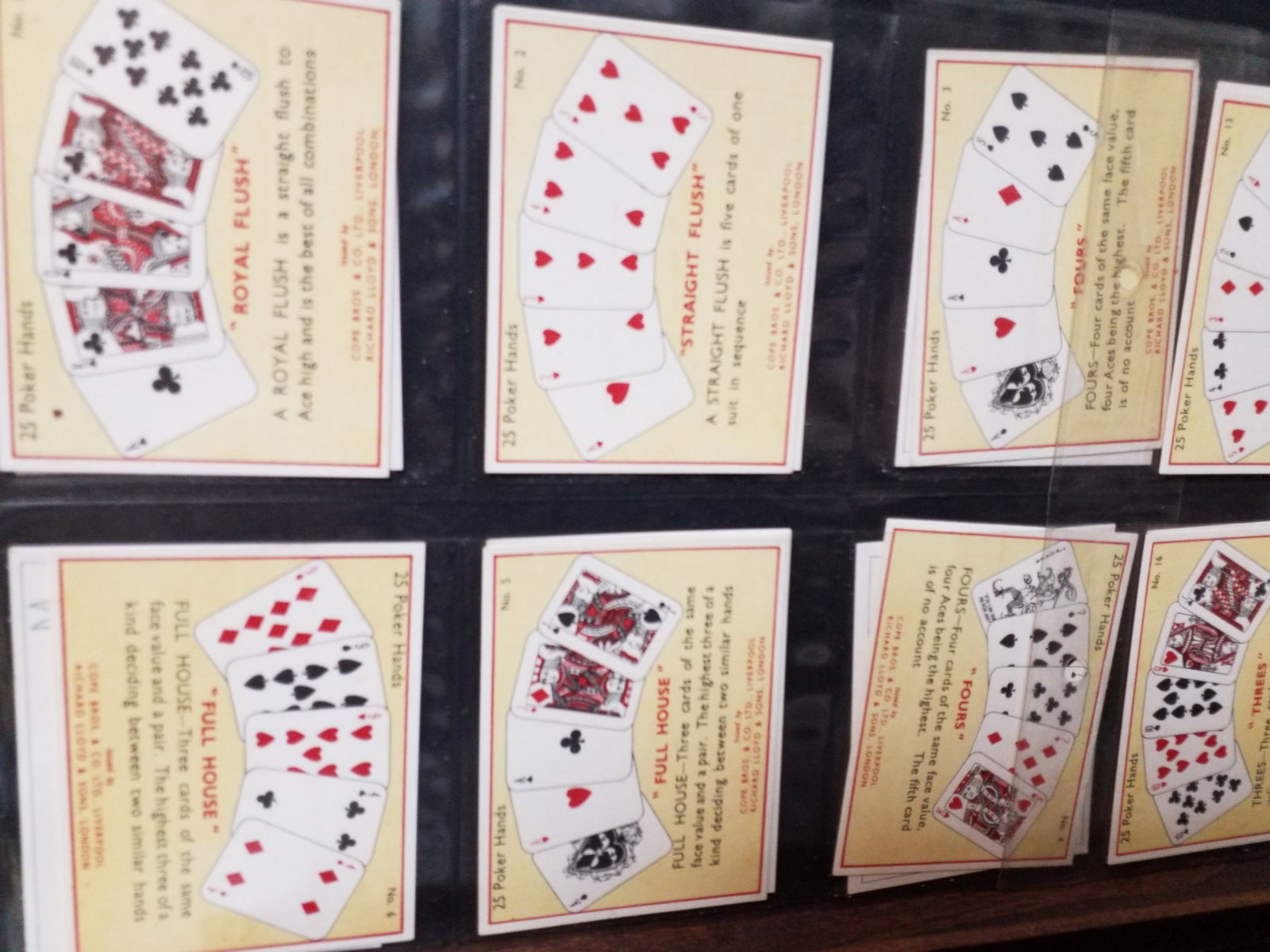 1936 Cope Bros. & Co. The Game of Poker – Complete 25 Tobacco Card Set Cigarette cards Set: Original Complete set in protector sheets. In Very Good Condition. Many other tobacco cards sets available.