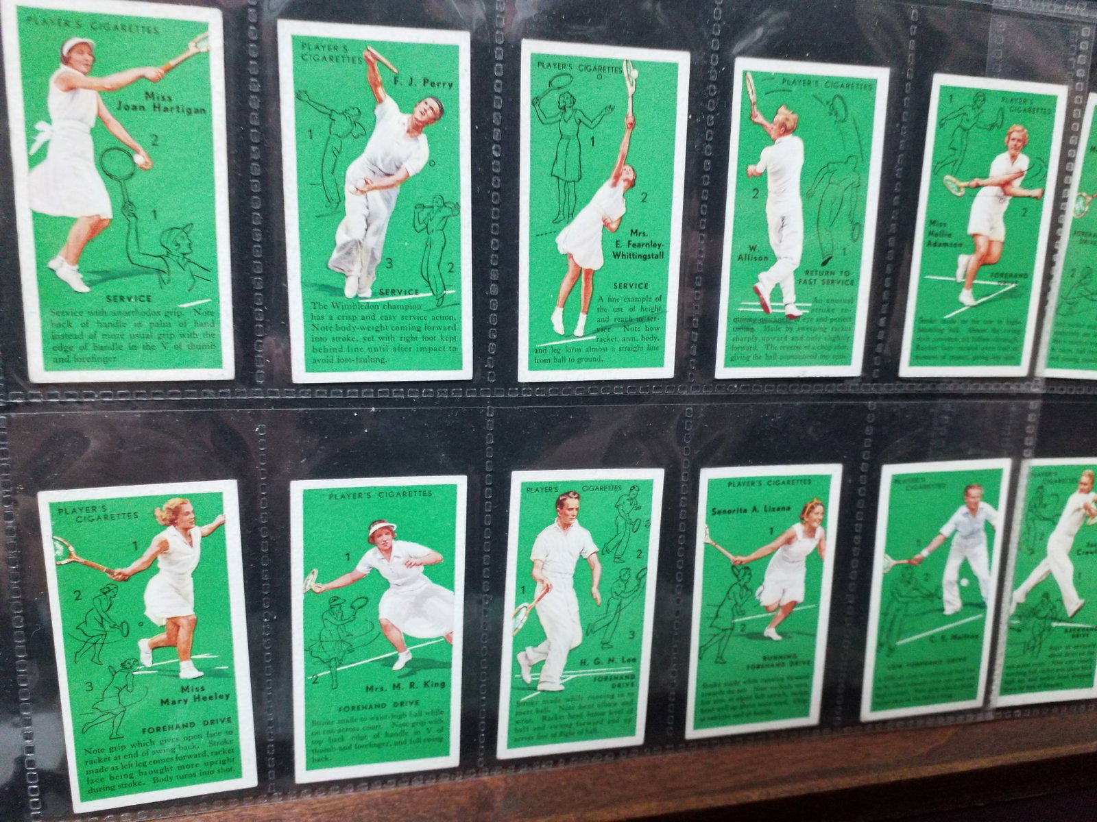 1936 John Player & Sons Tennis Tobacco Cards Set. Many Hall of famers in this one 50 cards: Original Set, Nice sheeted complete set, More tobacco cards sets, collections and lots available. In Vg Condition.