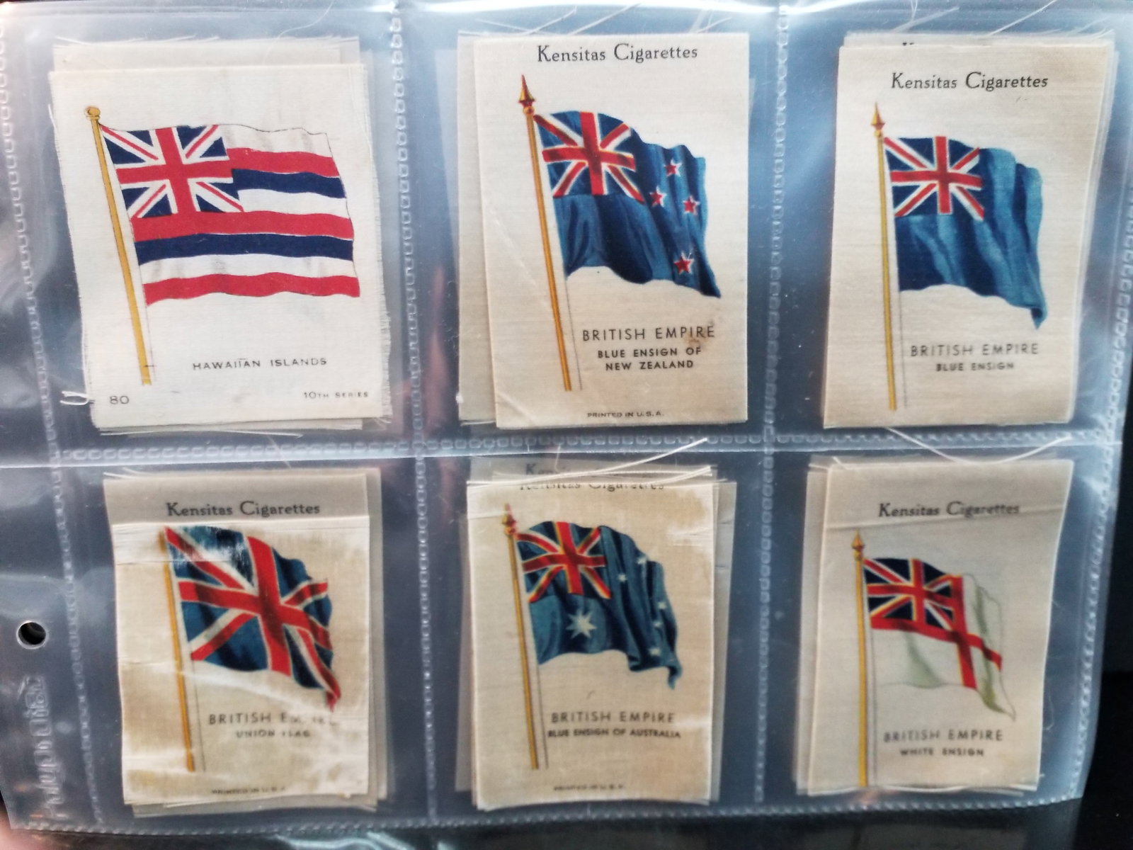 late 1920s Kensitas Silk Cigarette Cards Flags of the British Empire and other silks ,big collection: over 85 Original Tobacco silks. Original Tobacco cards. Although not a set you have A good start on completing this set here. With some duplication. Many of these cards are quite desirable. A nice she