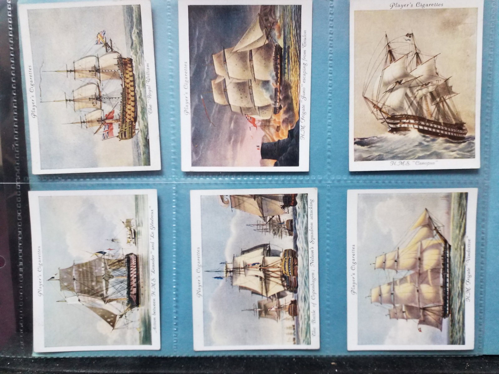 1936 Tobacco cards Collection of 17 Old Naval Ship Prints John Players large format VG: 1936 Tobacco cards Collection of 17 Old Naval Ship Prints John Players large format VG Please view picturesA nice sheeted collection. In protector sheets. in very good condition, Please view pictures 