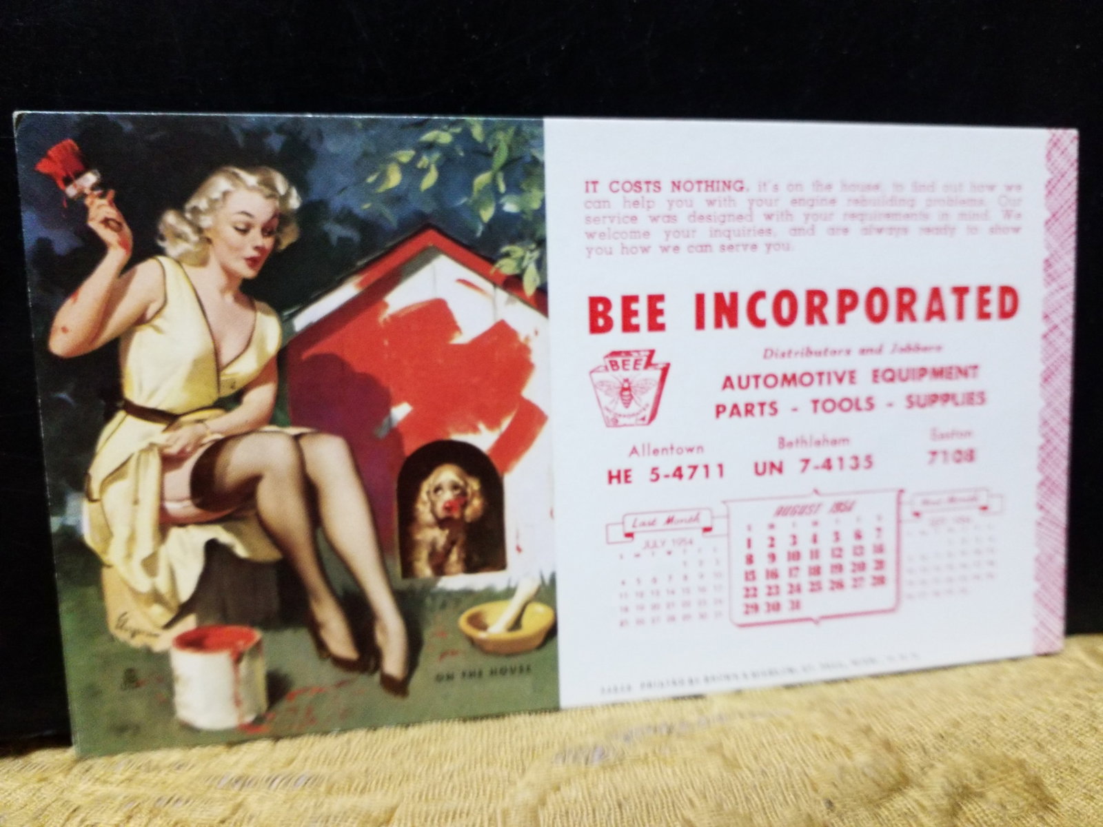 Early 1950s Risque Pin Up Blotter "On The House" Scarce in VF+ condition (1 of 2)