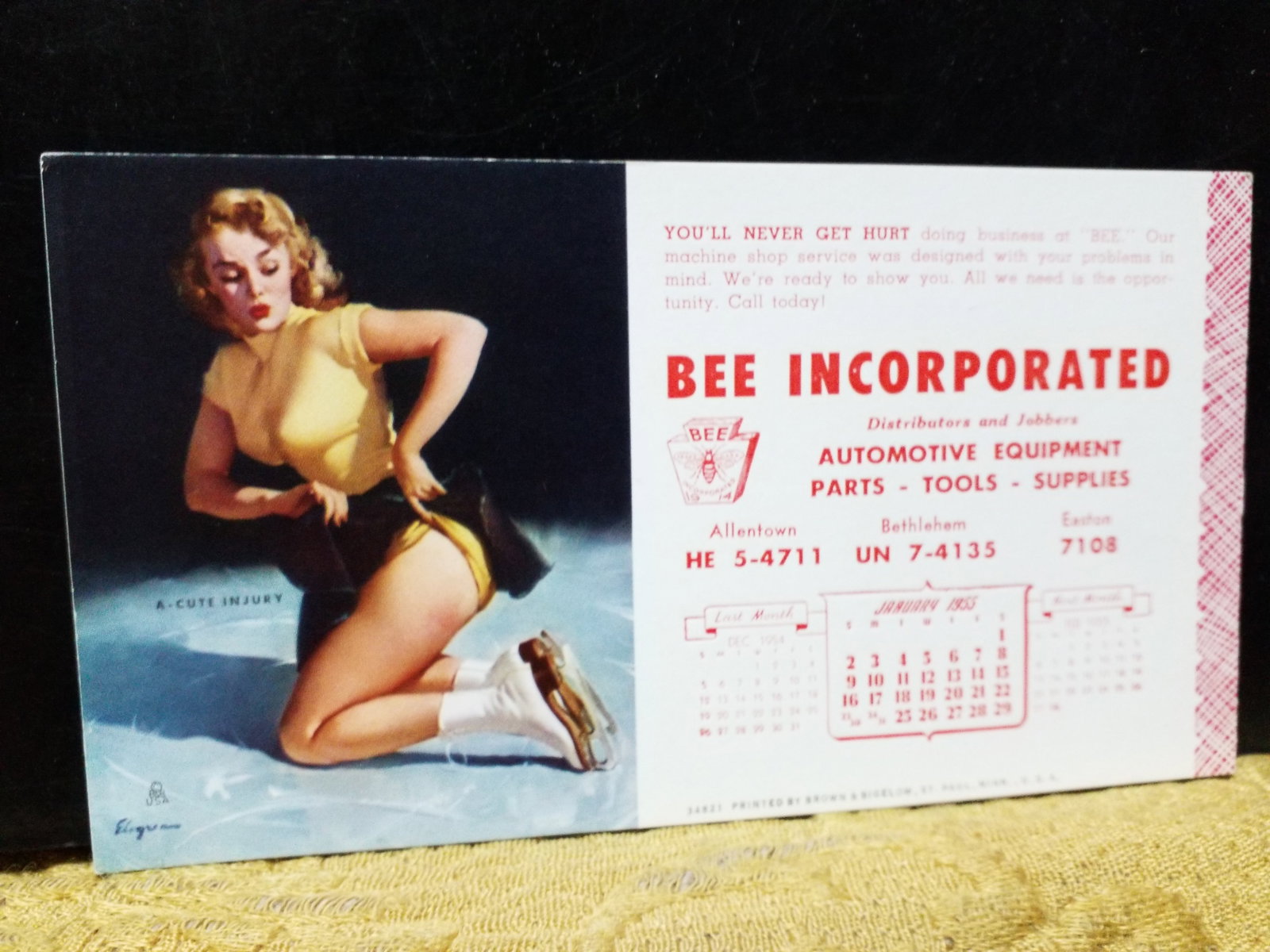 Early 1950s Risque Pin Up Blotter "Cute Injury Skating" Scarce in VF+ condition: Early 1950s Original Pin Up Blotter in Excellent condition. Virtually Untouched. Highly Collectible. Other Pin up Blotters Available.