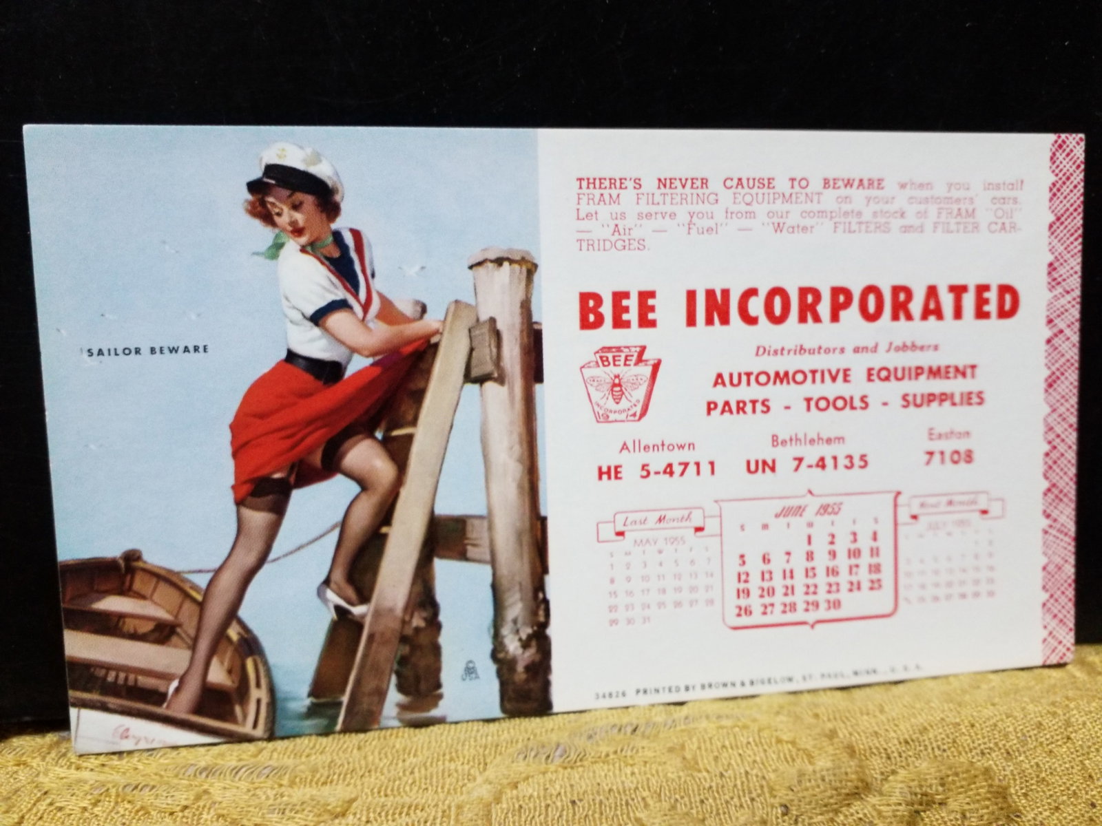 Early 1950s Risque Pin Up Blotter "Sailor Beware" Scarce in VF+ condition (1 of 2)