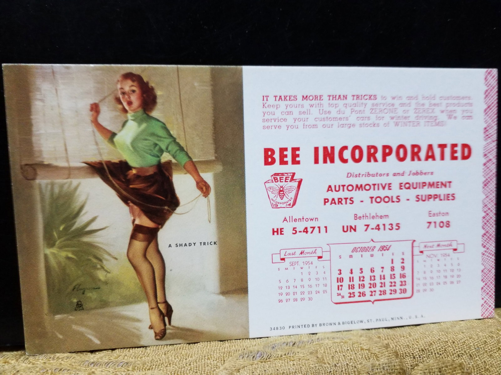Early 1950s Risque Pin Up Blotter "A Shady Trick" Scarce in VF+ condition: Early 1950s Original Pin Up Blotter in Excellent condition. Virtually Untouched. Highly Collectible. Other Pin up Blotters Available.