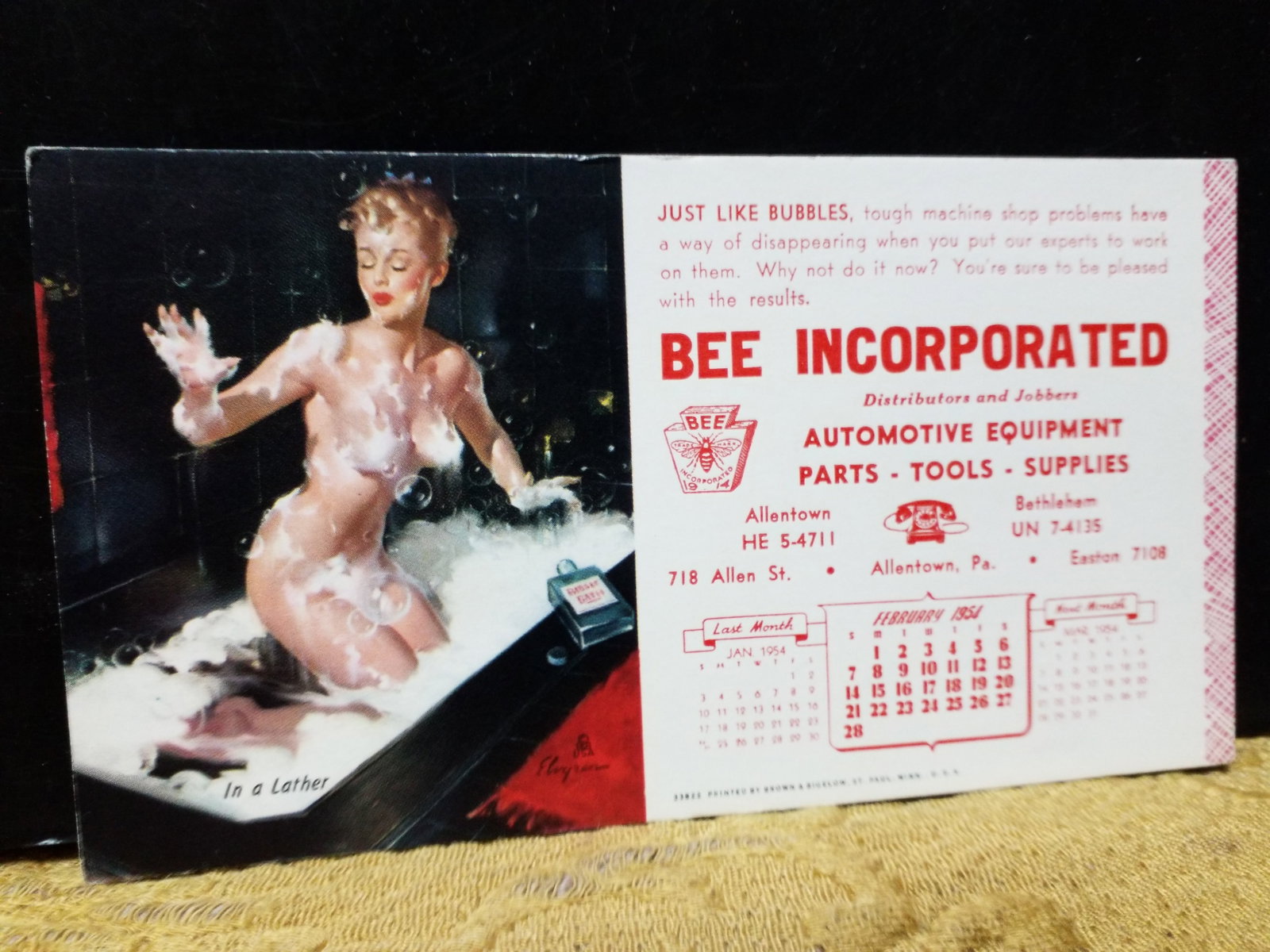Early 1950s Risque Pin Up Blotter " IN A Lather tub of Soap" Scarce in VF+ condition (1 of 2)