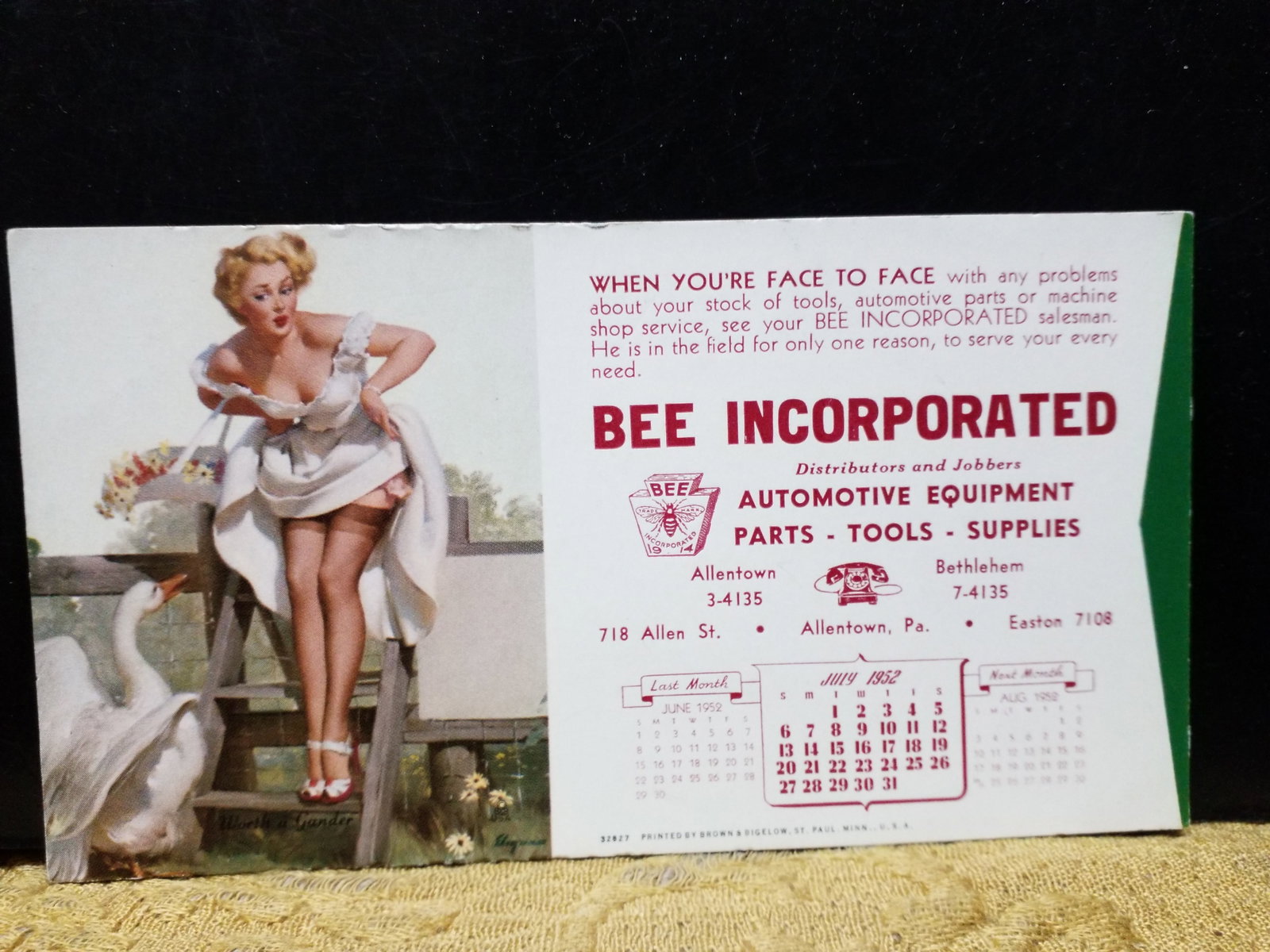 Early 1950s Risque Pin Up Blotter " Worth a Gander" Scarce in VF+ condition: Early 1950s Original Pin Up Blotter in Excellent condition. Virtually Untouched. Highly Collectible. Other Pin up Blotters Available.