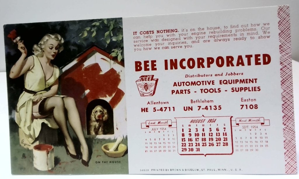 Vtg Bee Incorporated 1954 Pin-Up Calendar: Vtg Bee Incorporated Advertising Calendar, 1954, Brown & Bigelow, Pin-Up Illustration, On The House.