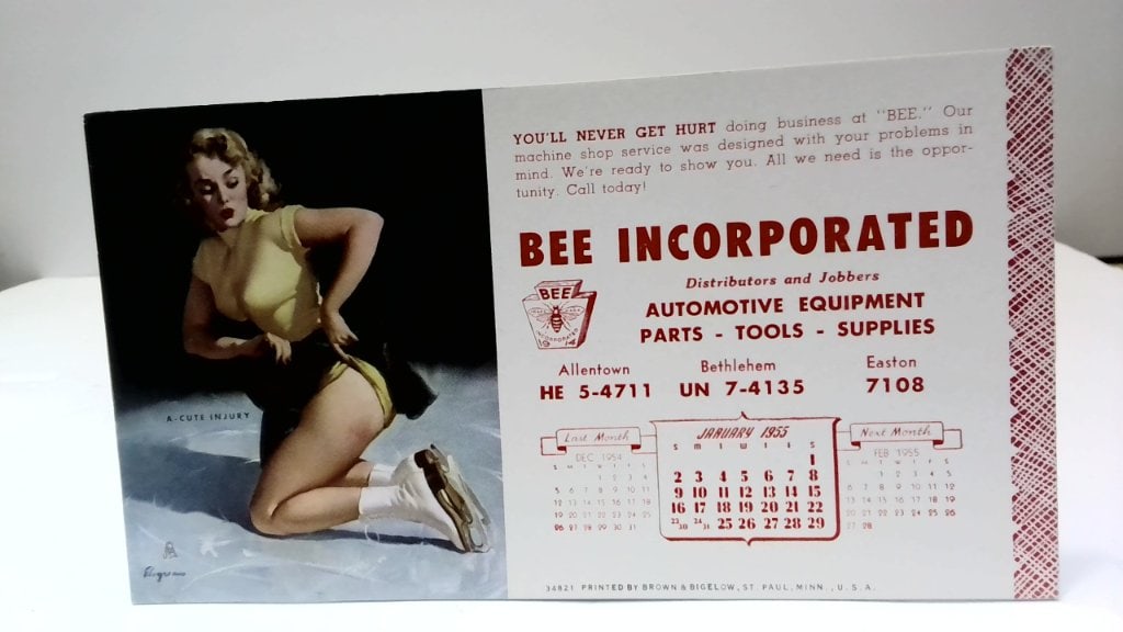 Vtg Bee Incorporated 1955 Pin-Up Calendar: Vtg Bee Incorporated Advertising Calendar, 1955, Brown & Bigelow, Pin-Up Illustration, A-Cute Injury.