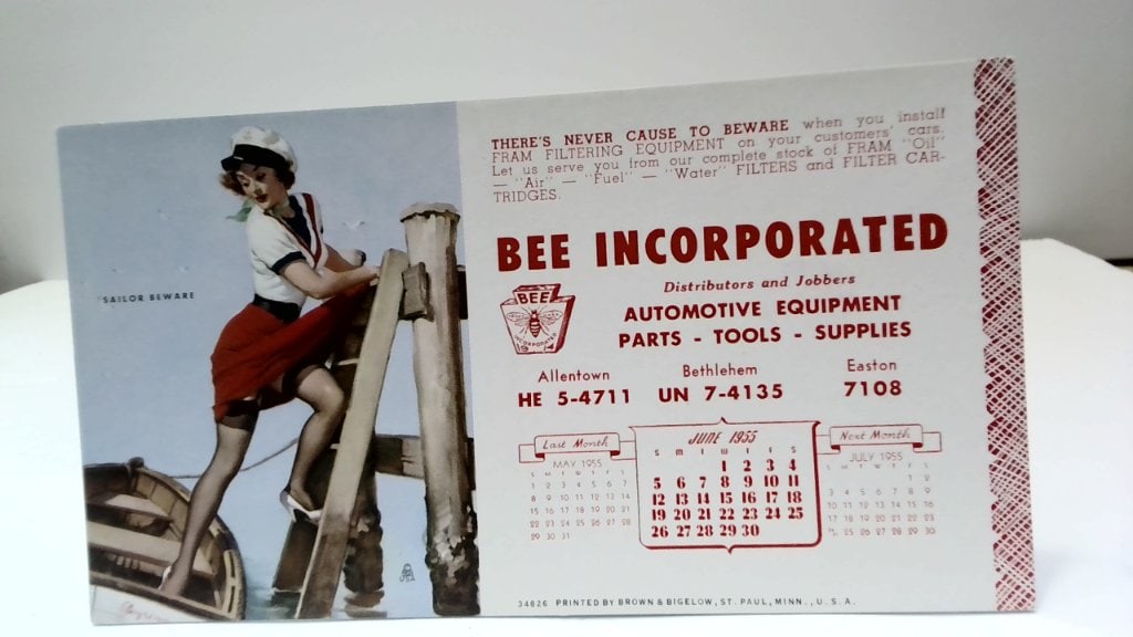 Vtg Bee Incorporated 1955 Pin-Up Calendar: Vtg Bee Incorporated Advertising Calendar, 1955, Brown & Bigelow, Pin-Up Illustration, Sailor Beware.