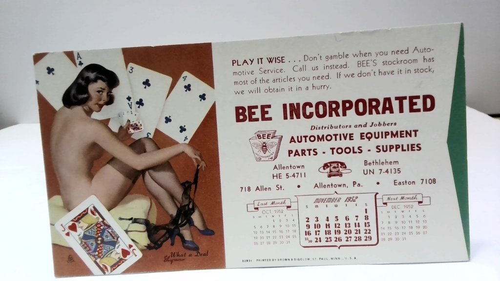 Vtg Bee Incorporated 1952 Pin-Up Calendar: Vtg Bee Incorporated Advertising Calendar, November 1952, Pin-Up Art By Brown & Bigelow, What A Deal.