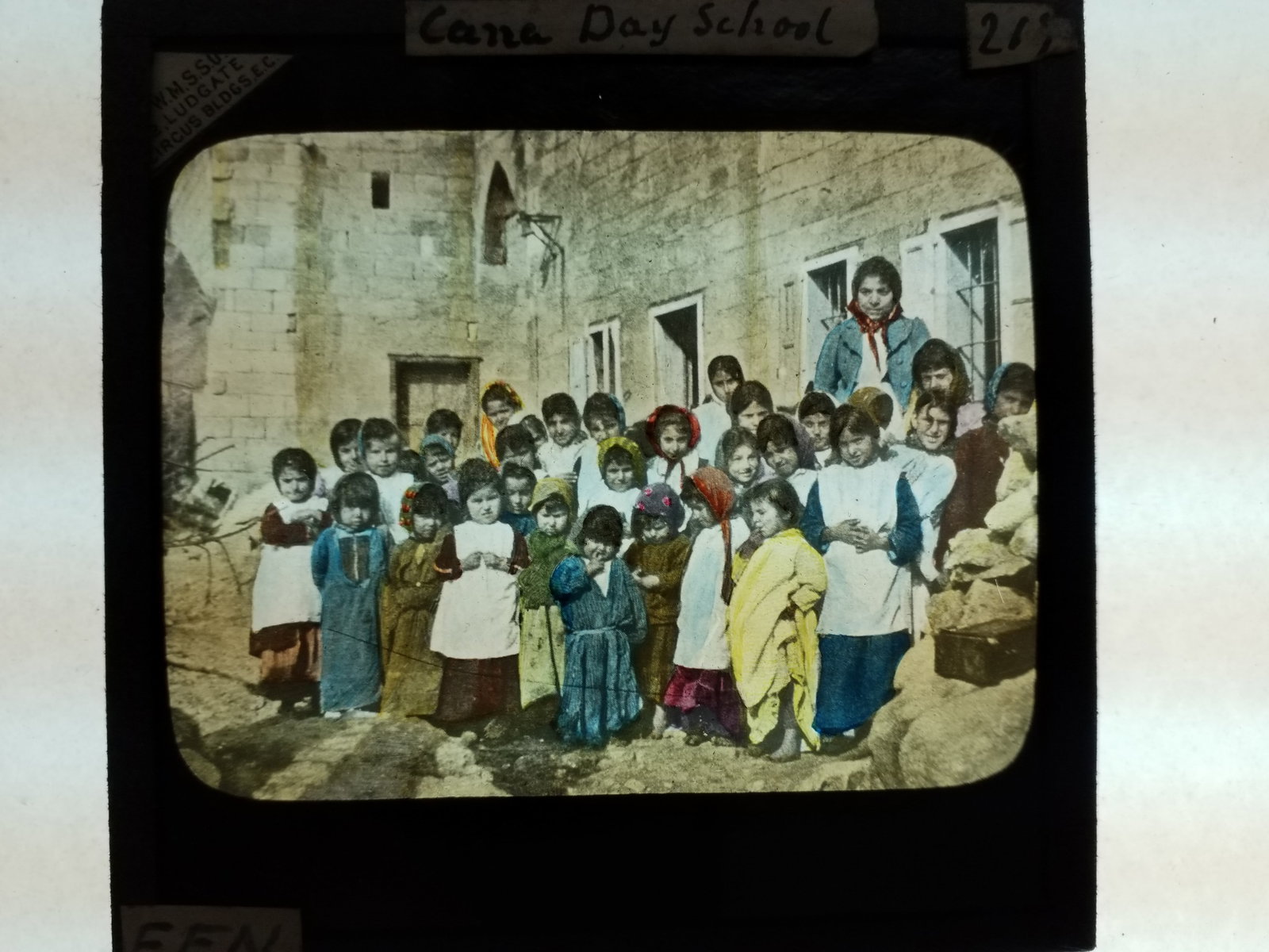 Cane Day School 1870s magic Lantern Glass Photo Slide Colored Identified (1 of 1)