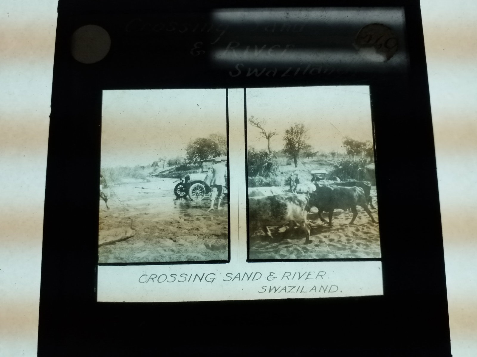 1870s magic Lantern Glass Photo Slide Identified Crossing Sand & river Swaziland (1 of 1)
