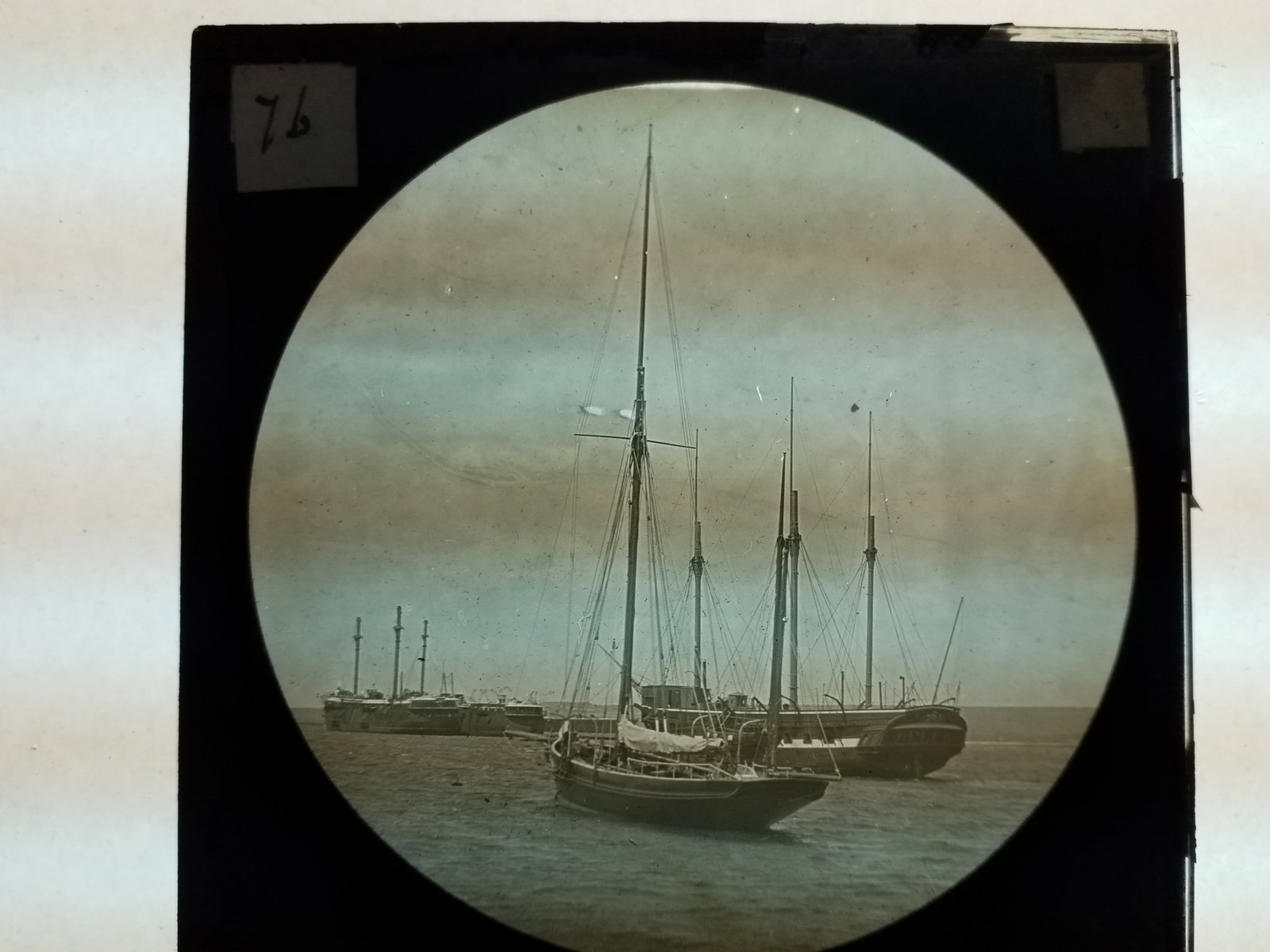 1870s magic Lantern Glass Photo Slide Colored Sailing Boats and Ship Sea of Galilee (1 of 1)