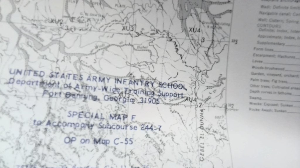 Vtg 1975 US Army Infantry School Special Map F: Vtg 1975 US Army Infantry School Special Map F, To Accompany Subcourse 244-7, Fort Benning, GA, Topographic Military Map.