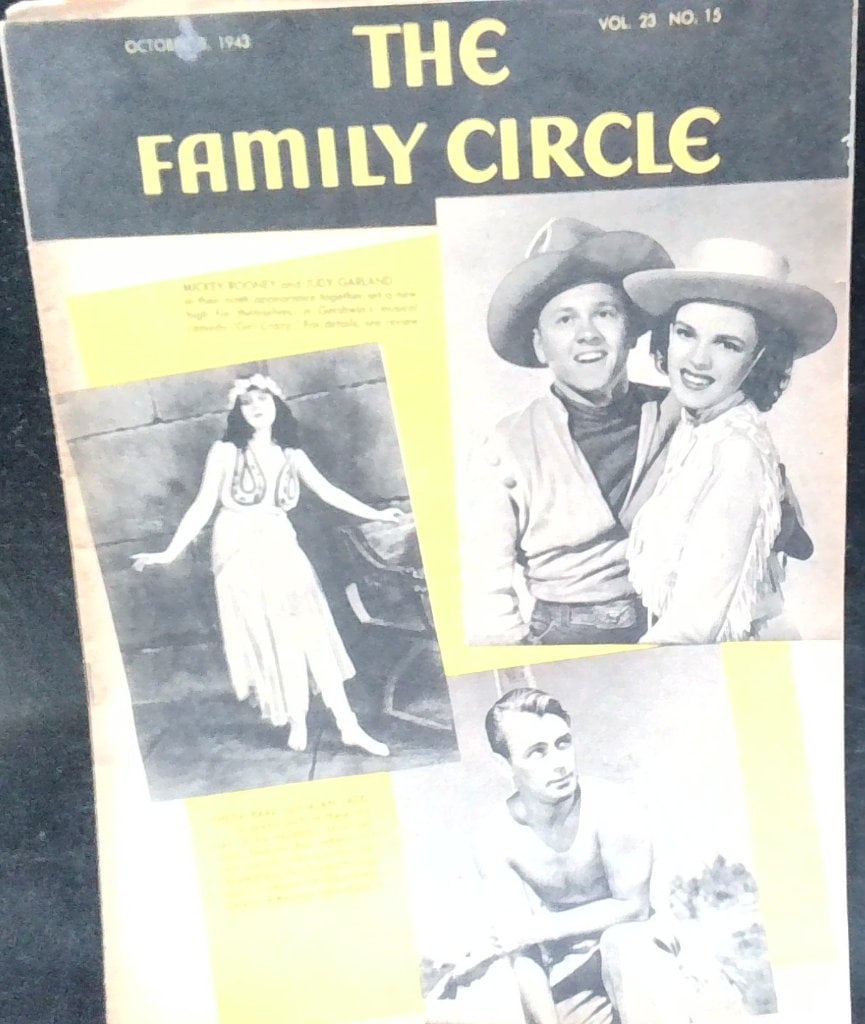 Vtg 1943 The Family Circle Magazine: Vtg 1943 The Family Circle Magazine, Vol 23 No 15, October Issue, Featuring Mickey Rooney, Judy Garland, Food For Thought Column.