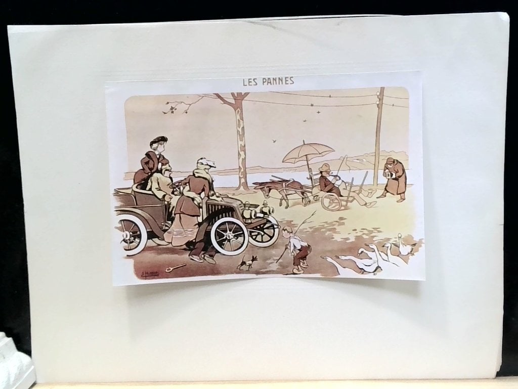 Vtg E. Montaut Les Pannes Lithograph: Vtg E. Montaut Lithograph, Les Pannes, Early Motor Car Scene, Plate CXXVII, Royal Automobile Club Permission.