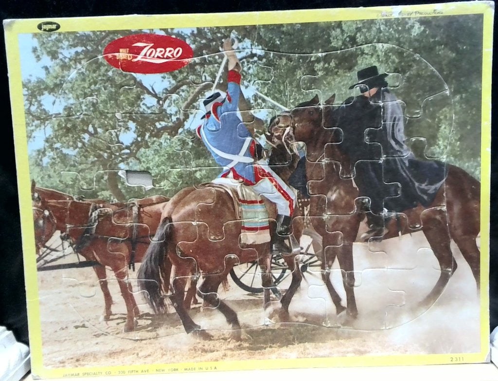 Vtg Jaymar Zorro Jigsaw Puzzle: Vtg Jaymar Zorro Jigsaw Puzzle, Walt Disney Productions, Cardboard Construction, Made In USA.