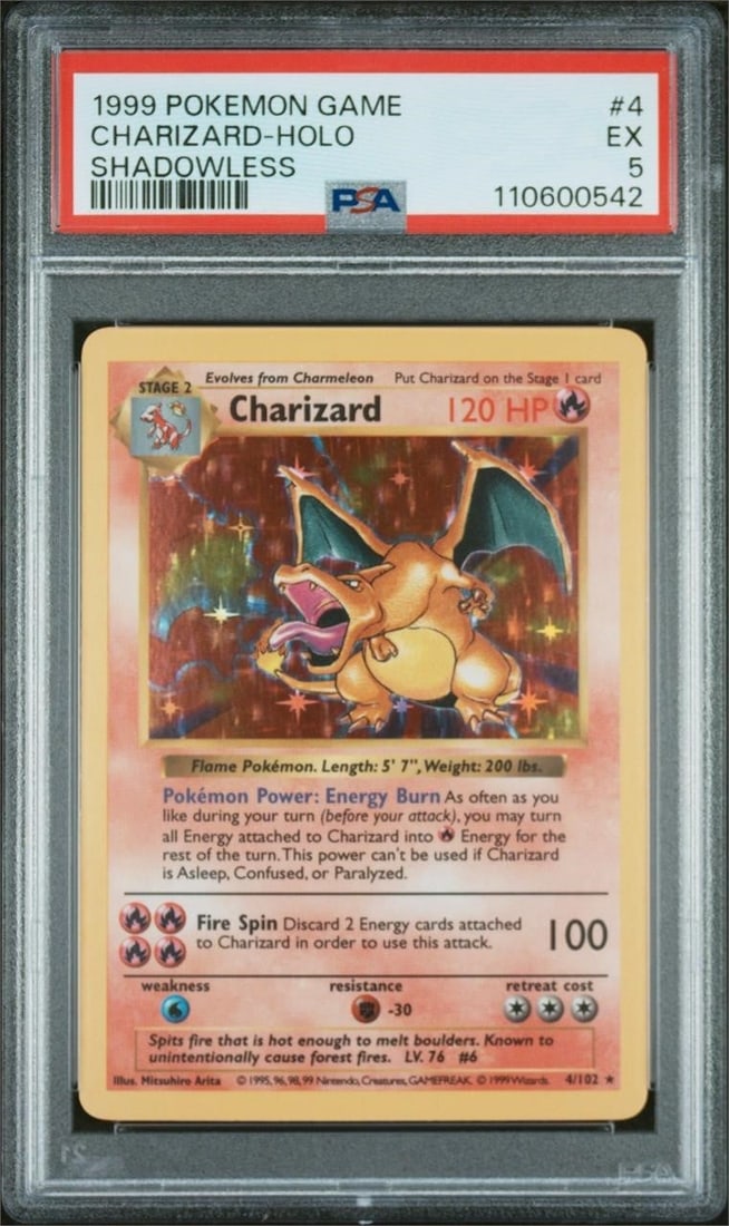 1999 Pokemon #4 Charizard Holo Shadowless (PSA 5) (1 of 2)