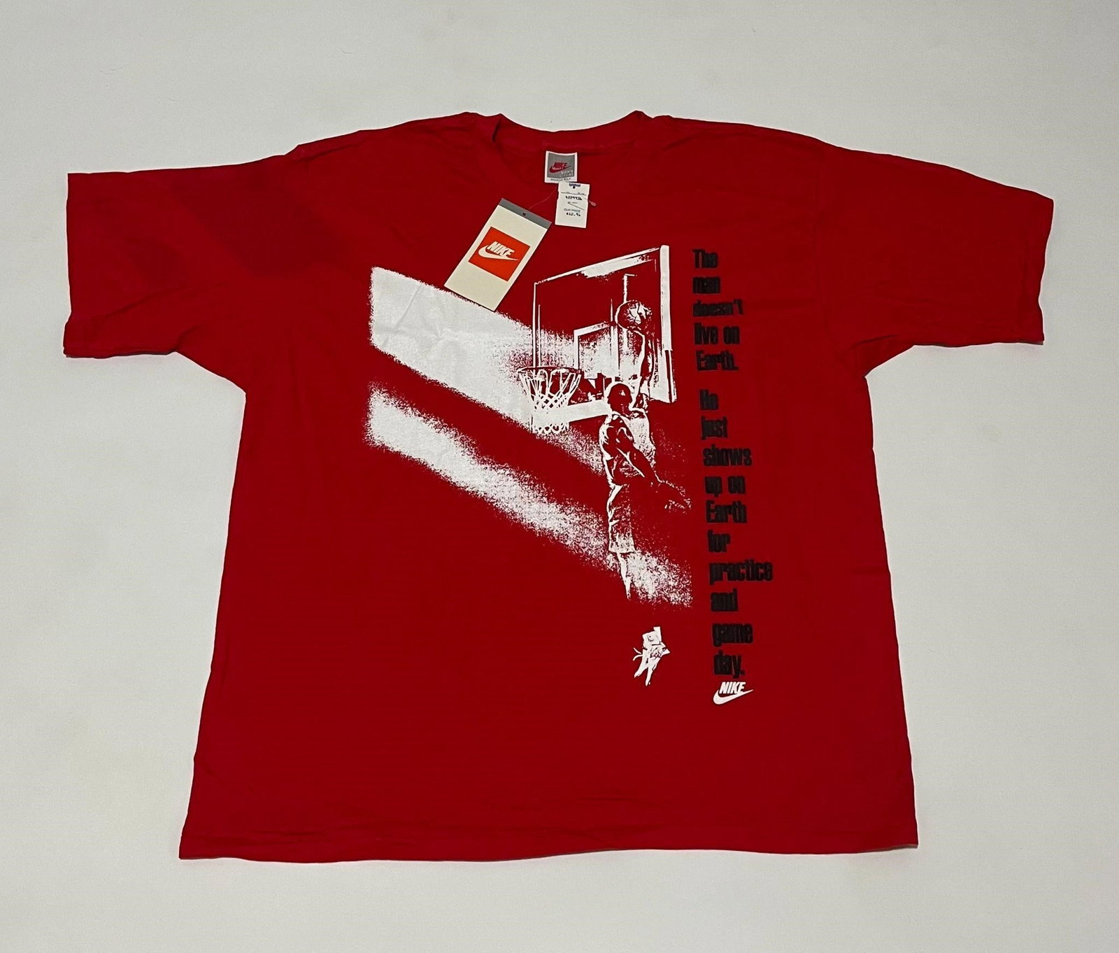 1990s Nike Jordan Not From Earth T-Shirt (Tags): 1990s Nike Air Jordan “The Man Doesn’t Live On Earth” T-Shirt (Size L) (Vintage Original) 1990s Nike Air Jordan “The Man Doesn’t Live On Earth” T-Shirt (Size L – Large) (Vintage 