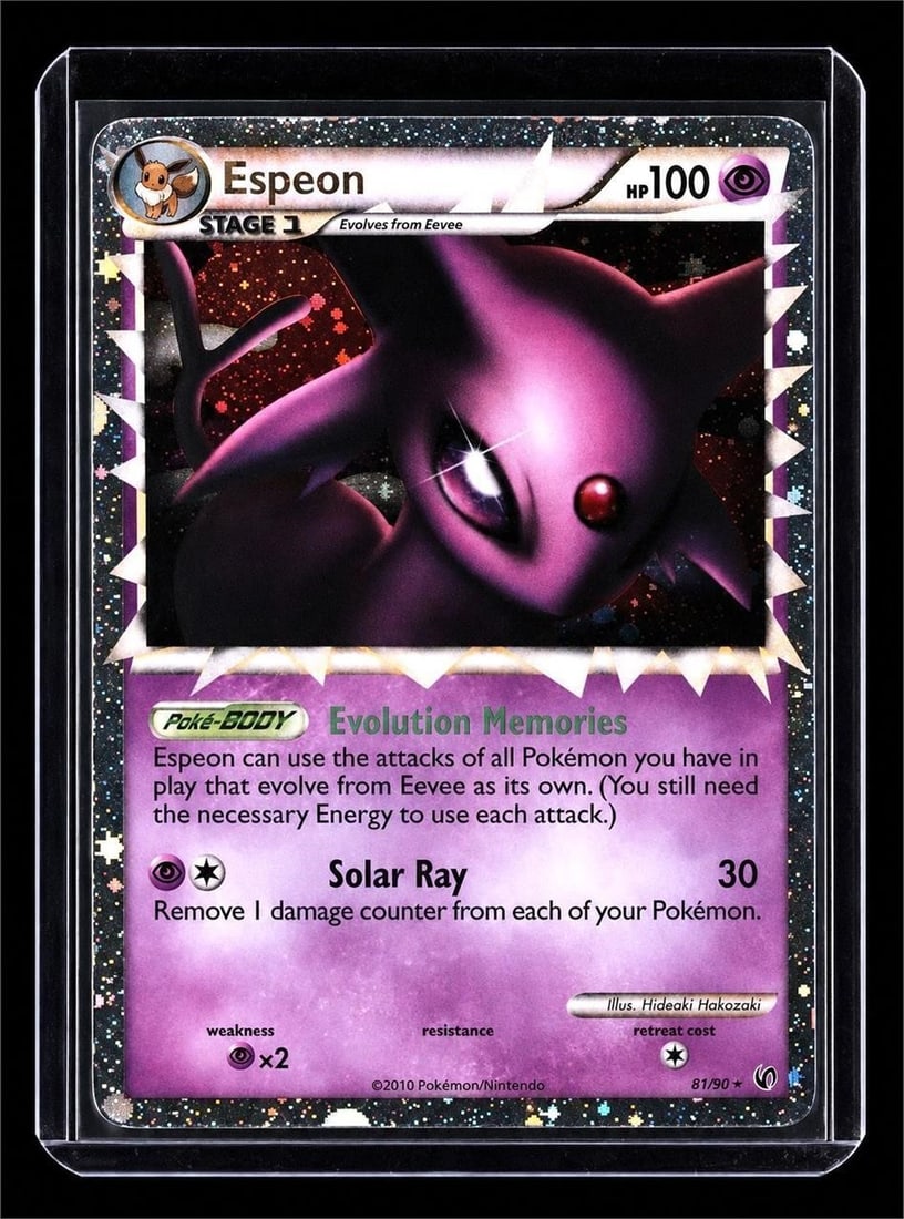 2010 Pokemon HG & SS Undaunted #81 Espeon - Holo: 2010 Pokemon HeartGold & SoulSilver Undaunted #81 Espeon - Holo Pokemon Trading Card. The 2010 Pokemon HeartGold and SoulSilver Undaunted #81 Espeon Holo, is one of the most desirable cards from the a