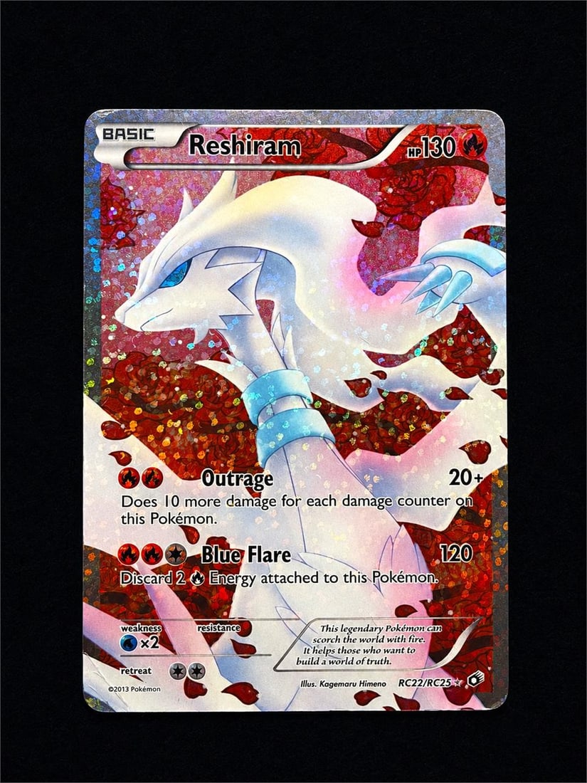 2013 Pokemon B&W #RC22 FA Reshiram Ultra Rare: 2013 Pokemon Black & White Legendary Treasures Radiant Collection #RC22 Full Art Reshiram Ultra Rare Pokemon Trading Card. A standout card from one of the most beloved sets of the Black and White era,