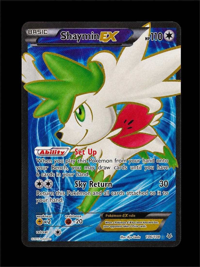 2015 Pokemon XY Roaring Skies #106 FA/Shaymin EX: 2015 Pokemon XY Roaring Skies #106 Full Art Shaymin EX Pokemon Trading Card. The 2015 Pokemon XY Roaring Skies #106 Full Art Shaymin EX, is one of the most iconic and sought after cards from the XY er