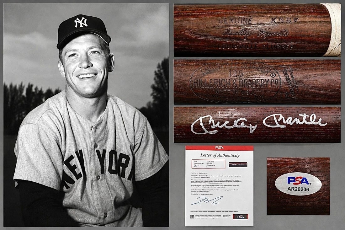Mickey Mantle Signed Louisville Slugger (PSA/DNA): Mickey Mantle Autographed Hillerich & Bradsby Genuine K55 Mickey Mantle Personal Model Louisville Slugger Baseball Bat (PSA/DNA LOA) (PSA/DNA Certification: AR20206). Bearing a beautiful silver signat