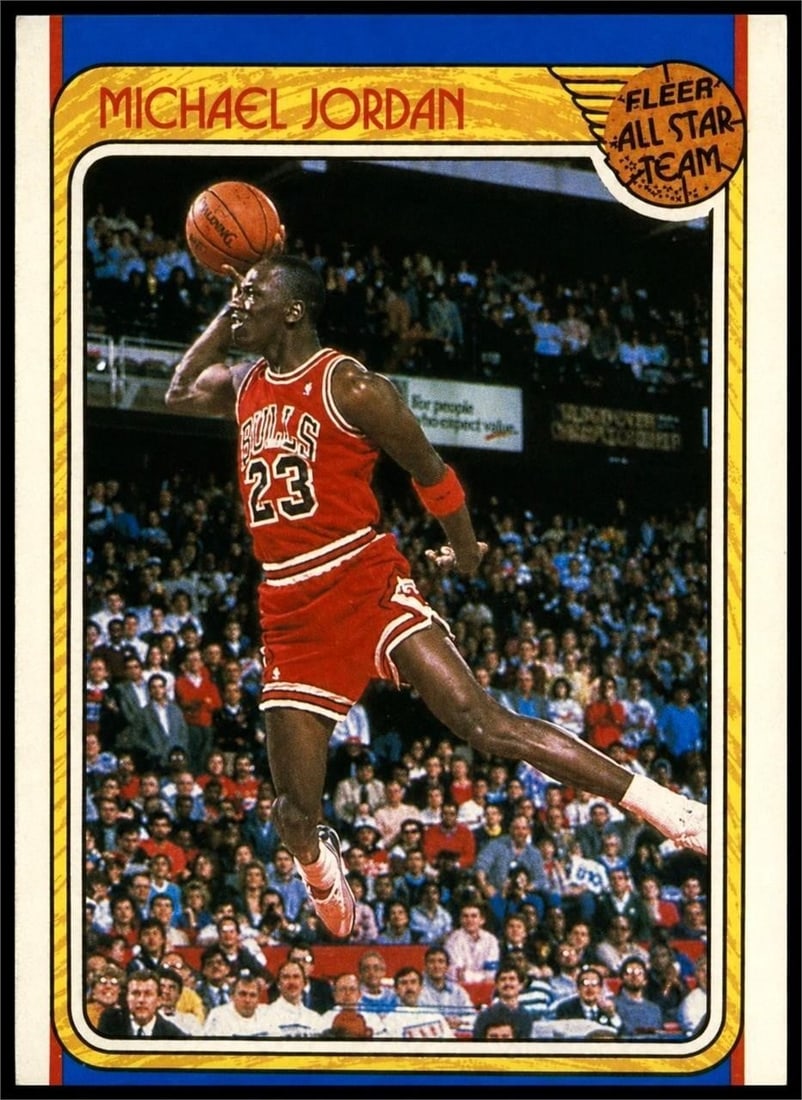 1988 Fleer #120 Michael Jordan All-Star: 1988 Fleer #120 Michael Jordan All-Star NBA Basketball Trading Card. A highly desirable early career issue celebrating the Chicago Bulls superstar during one of the most dominant stretches of his lege