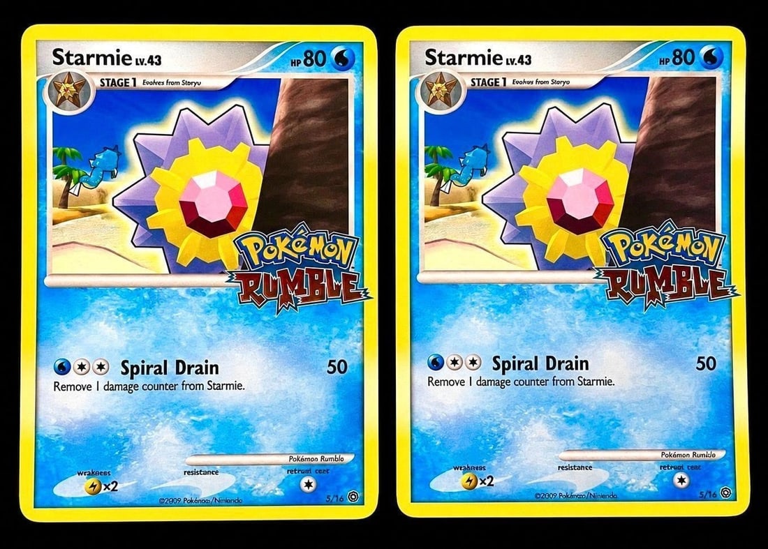 2009 Pokemon Rumble #5 Starmie Cards (2): 2009 Pokemon Rumble #5 Starmie Pokemon Trading Cards (2 Cards Total). One of the most unusual and instantly recognizable Pokemon releases of the late 2000s. The Pokemon Rumble card set was created as 
