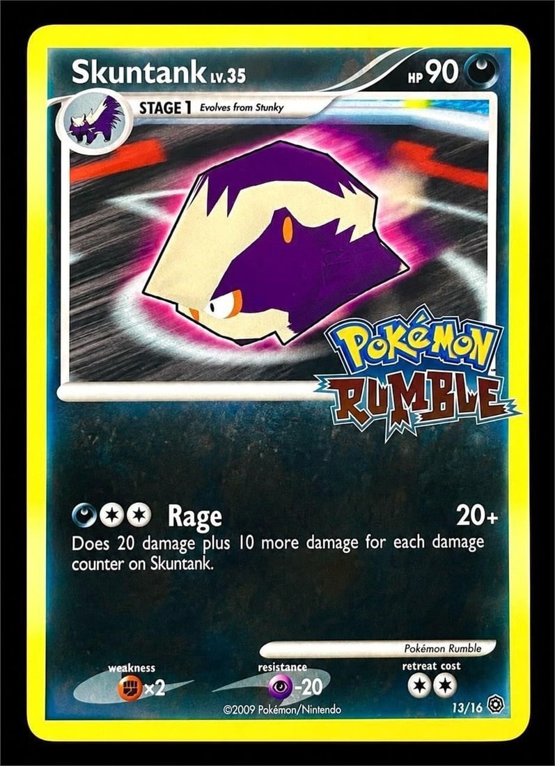 2009 Pokemon Rumble #13 Skuntank: 2009 Pokemon Rumble #13 Skuntank Pokemon Trading Card. A wonderfully distinctive release from one of the most unusual and instantly recognizable Pokemon sets of the late 2000s. The Pokemon Rumble card