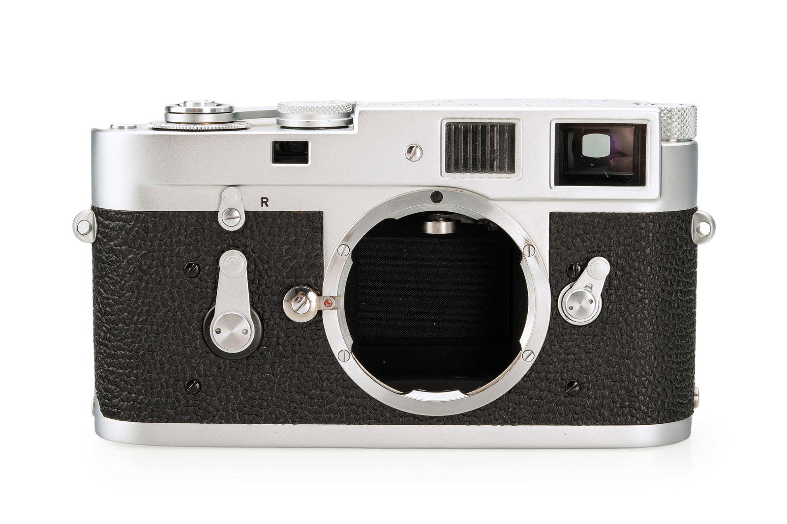 Leica M2-R: Year:1969-70 Sn:1248404 A rare version of the camera, which is based on a Leica M2, featuring both a self-timer and the quick-loading system inherited from the Leica M4. It is in very good, original c