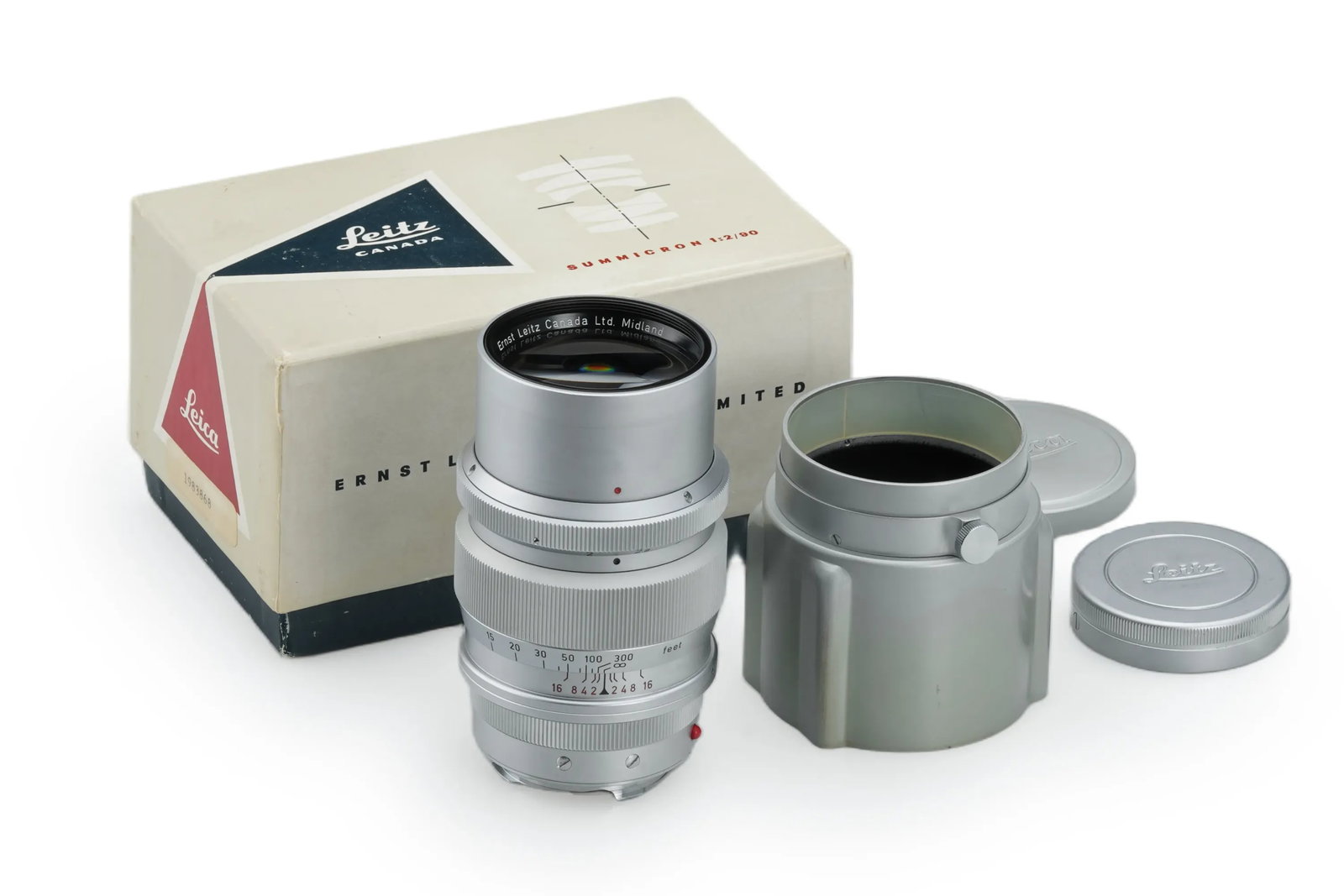 Leica Summicron 2/90mm SOOZI-M: Hard to find in such near-mint condition, this rare original Midland SOOZI-M is a premier example of Leica's early high-speed telephoto design. This Canadian-production boasting exceptionally clean