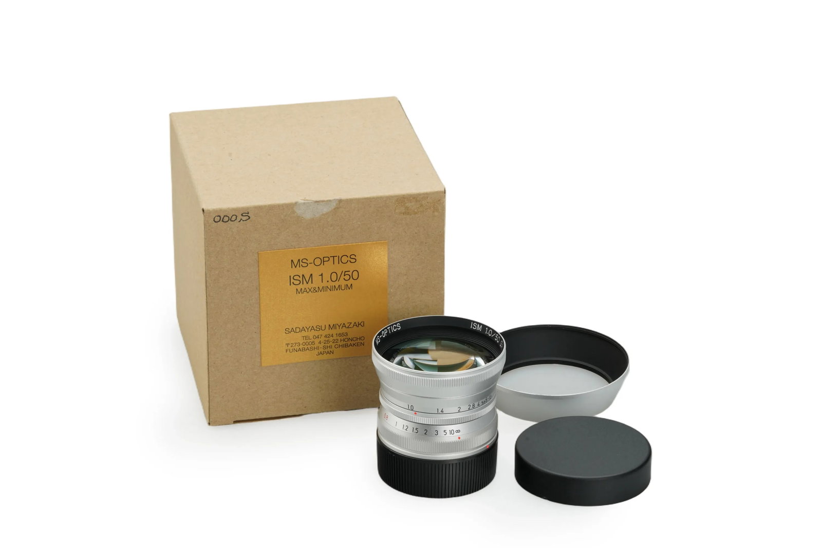 MS-Optics f. Leica M ISM 1.0/50mm Silver Prototype: An ultra-fast silver prototype of the MS-Optics ISM 1.0/50mm, this Gauss-type lens was hand-assembled in Japan by Miyazaki Sadayasu and is recognized as one of the smallest and lightest f/1.0 optics