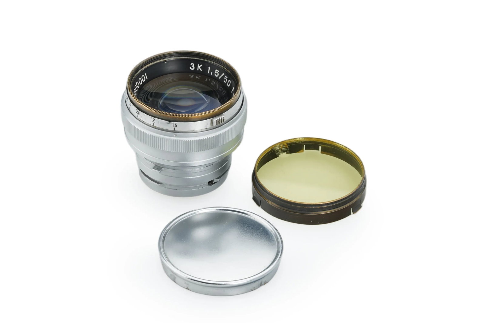 Jupiter-3 1.5/50mm The First: The first, earliest version of the "Jupiter-3" lens, dating to 1947, is effectively considered a prototype, as only a few examples were released by KMZ in 1948. This rare lens is in nice condition