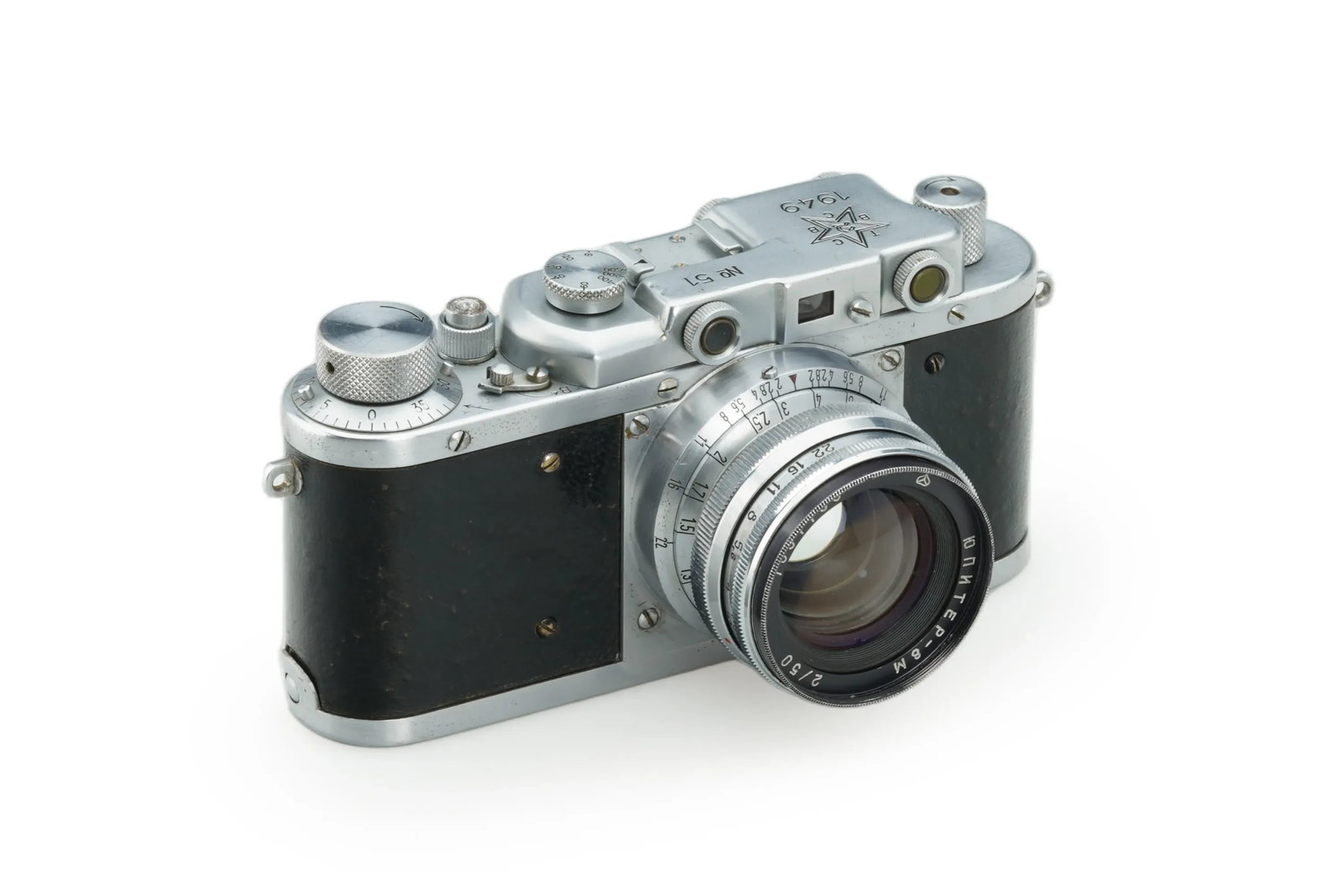 FED TSVVS 1949: Featuring the 'TSVVS' designation for the Topographic Service of the Army Air Force, this very rare 1949 Russian rangefinder is a unique hybrid of Leica copy with Contax bayonet. The camera is