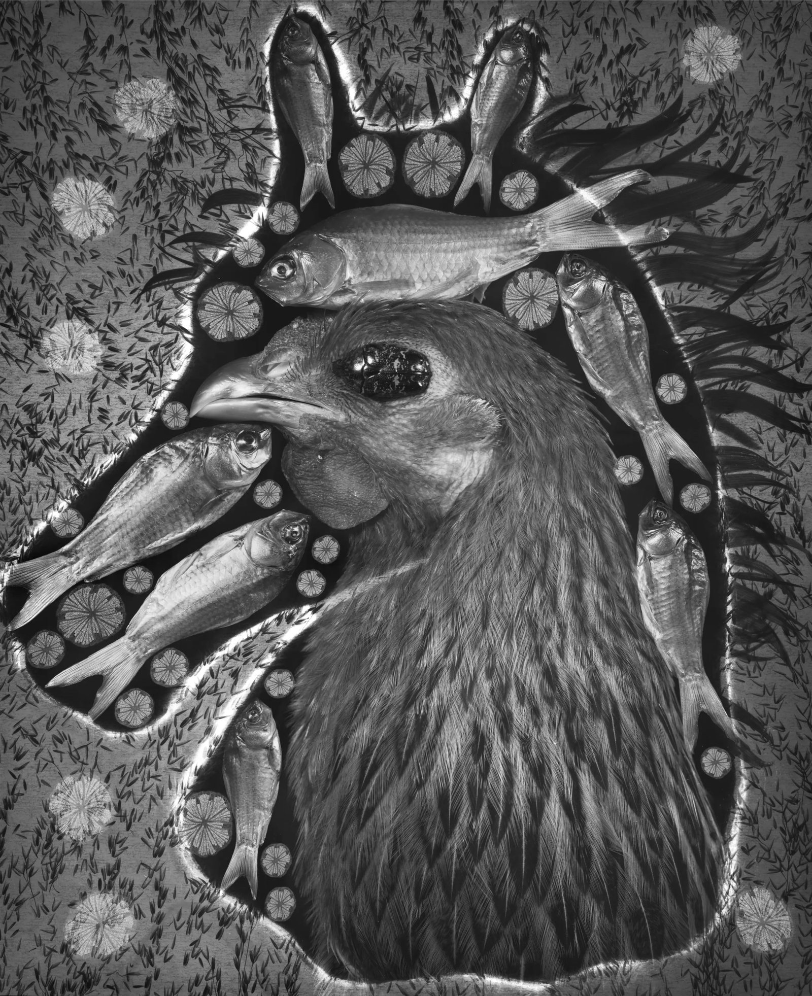 Horse's head-Chicken-Fish: Medium: Gelatin silver print Technique: Multiple exposure on 20x24 camera film Exposures: 32 exposures Edition: Edition 6 of 15 Print Method: 1:1 contact print from original negative Utilizing 32