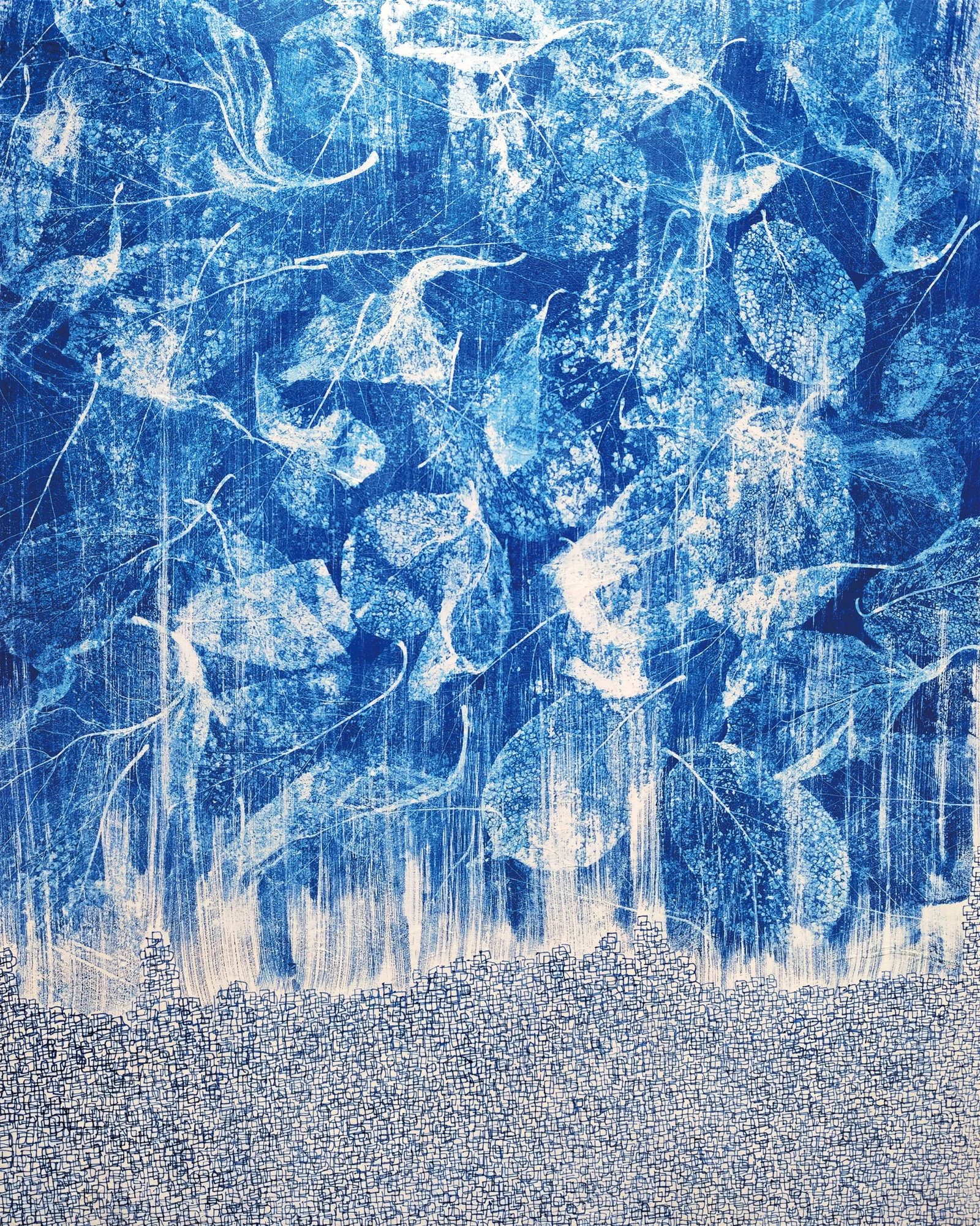 Playful Imagination #40: Medium: Cyanotype on Hanji Edition: Unique Framing: Framed The Playful Imagination series employs photogram-based cyanotype processes and emerged from the artist's ongoing exploration of the subtle