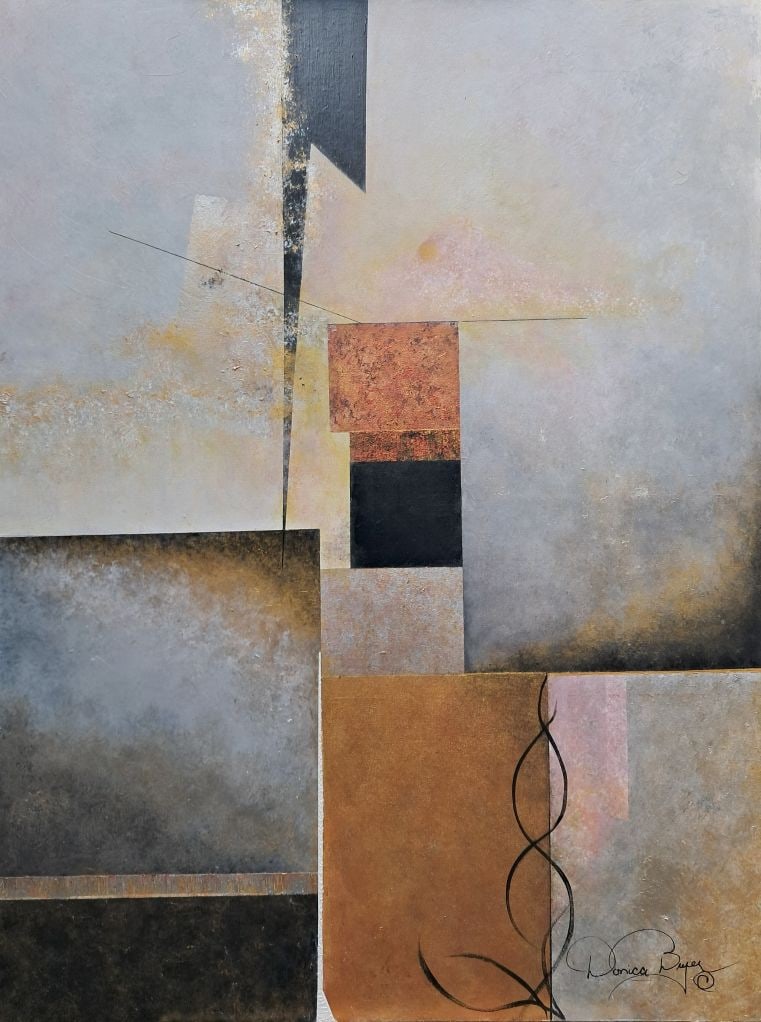 Shades of Grey, Copper & Gold II: Shades of Grey, Copper & Gold: Contemporary art - Canvas Painting. Major expressions of warm colors, mixed media from oil to acrylics, size 36x48x1.5. Two dimensional art, the painting feature a