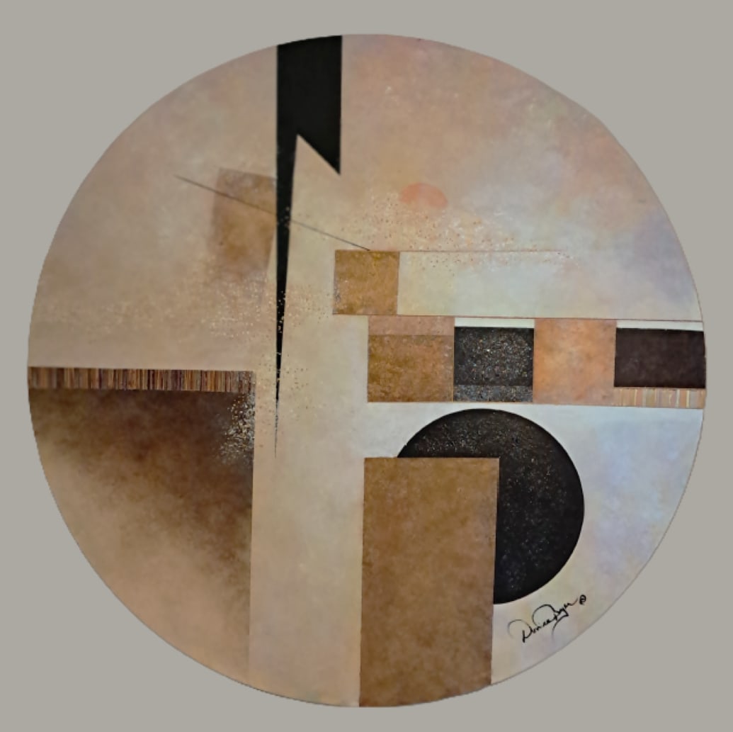 Shades of Brown, Copper & Gold: Shades of Brown, Copper & Gold: Contemporary art - Circle Canvas Painting. Major expressions of Warm colors, mixed media from oil to acyclic. Size 36x36x1.5. Two dimensional art, the paintings