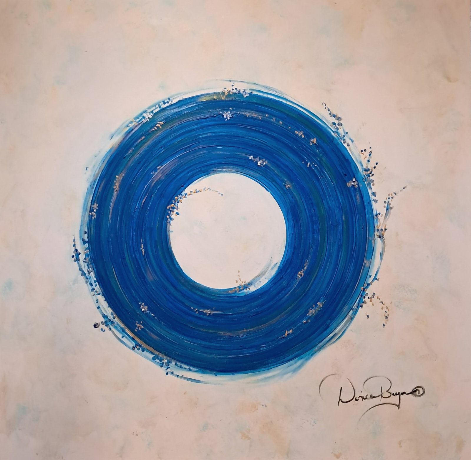 The Fast Pace of Life II - Blue: The Fast Pace of Life II: Major expressions of colors, mixed media size 30x30x1.5 The painting features the galaxy, which draws the viewer into the painting adding tranquility and comfort to any