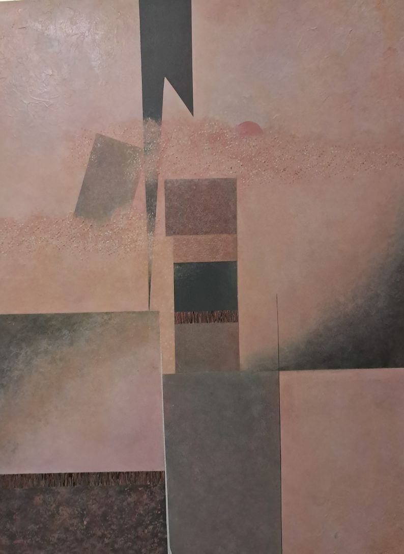 Shades of Pink, Grey, Copper & Gold: Shades of Pink, Grey, Copper & Gold: Contemporary art - Canvas Painting. Major expressions of warm colors, mixed media from oil to acrylics, size 48x36x1.5.warm colors, mixed media from oil to